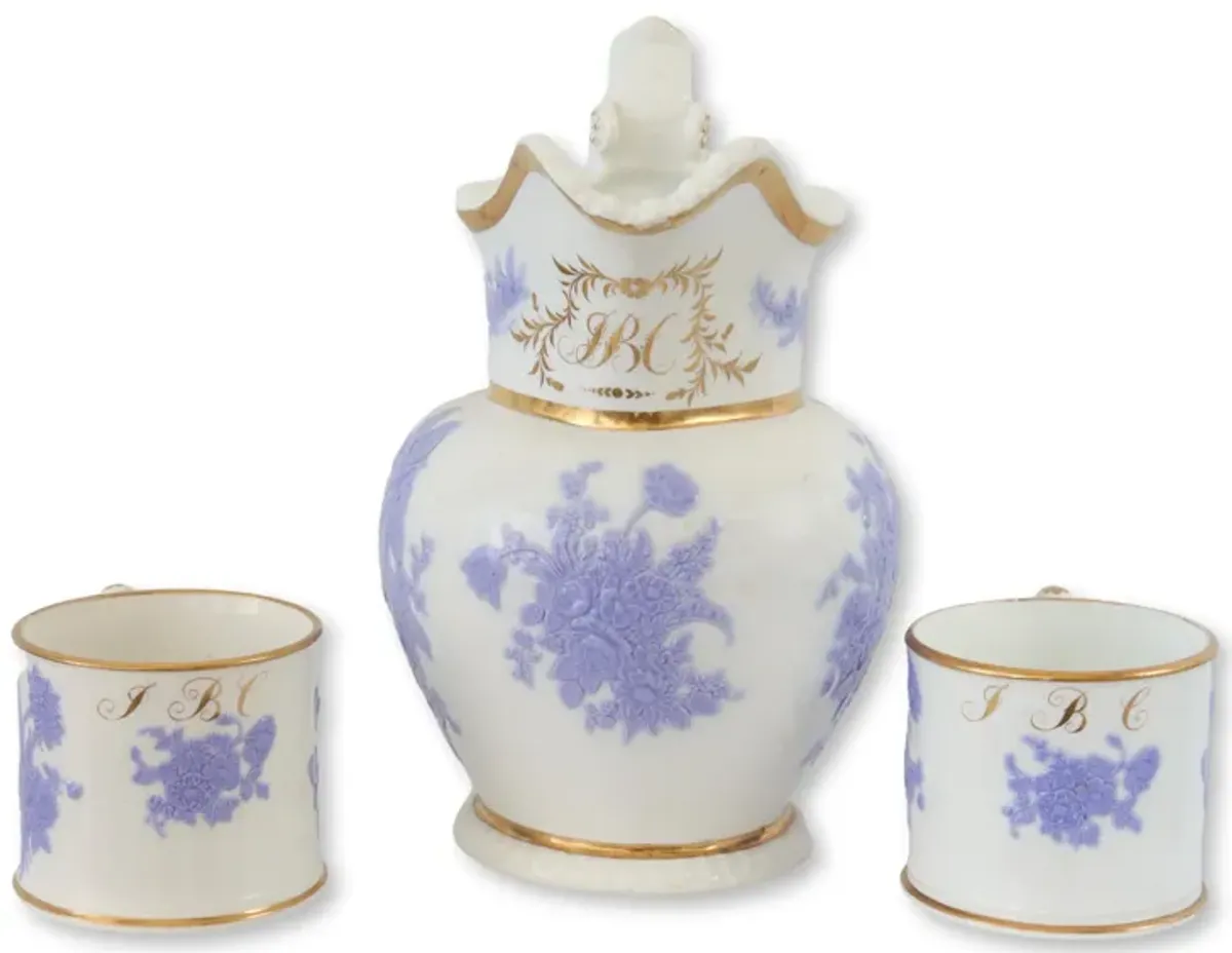 1830s Porcelain Beverage Set - 3-Pcs - Purple