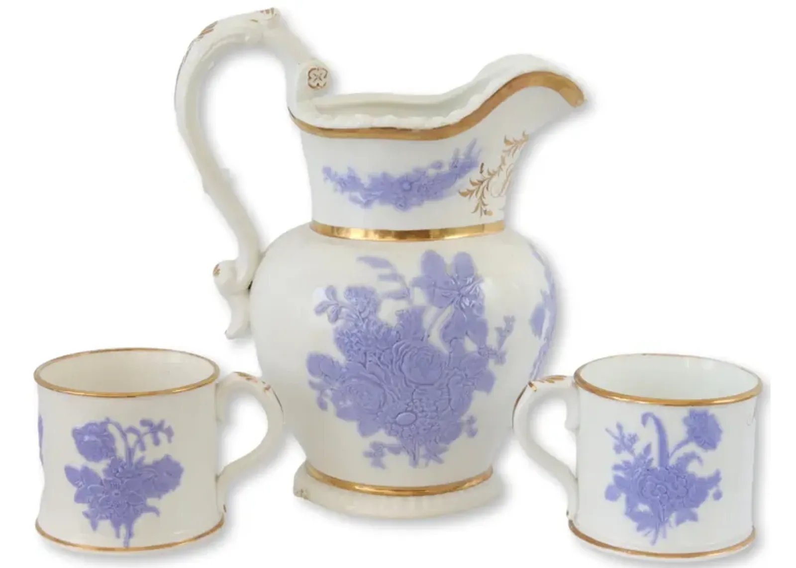 1830s Porcelain Beverage Set - 3-Pcs - Purple