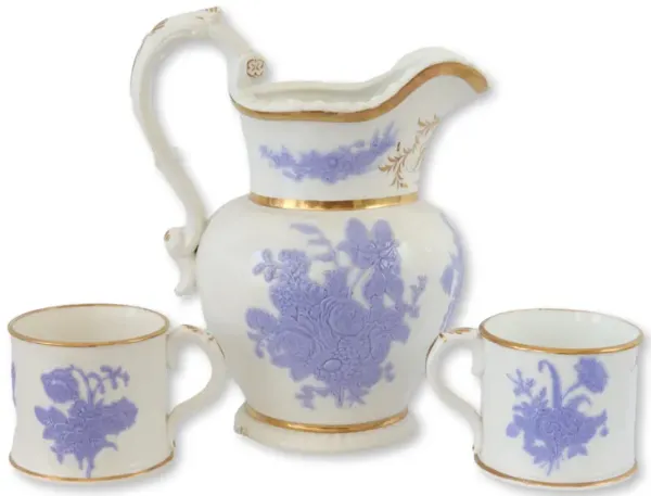 1830s Porcelain Beverage Set - 3-Pcs - Rose Victoria - Purple