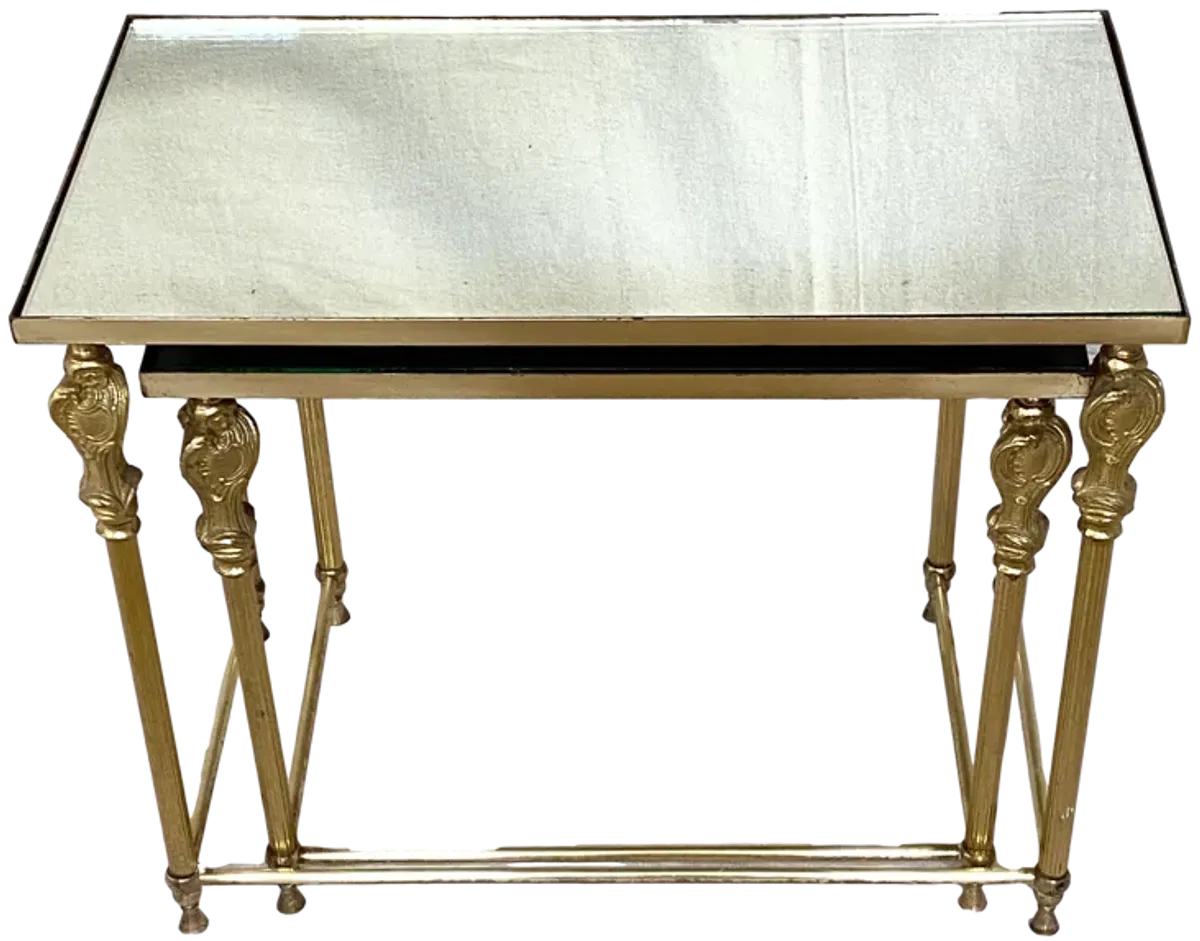 Vintage French Brass Nesting Tables/Pair - Gold