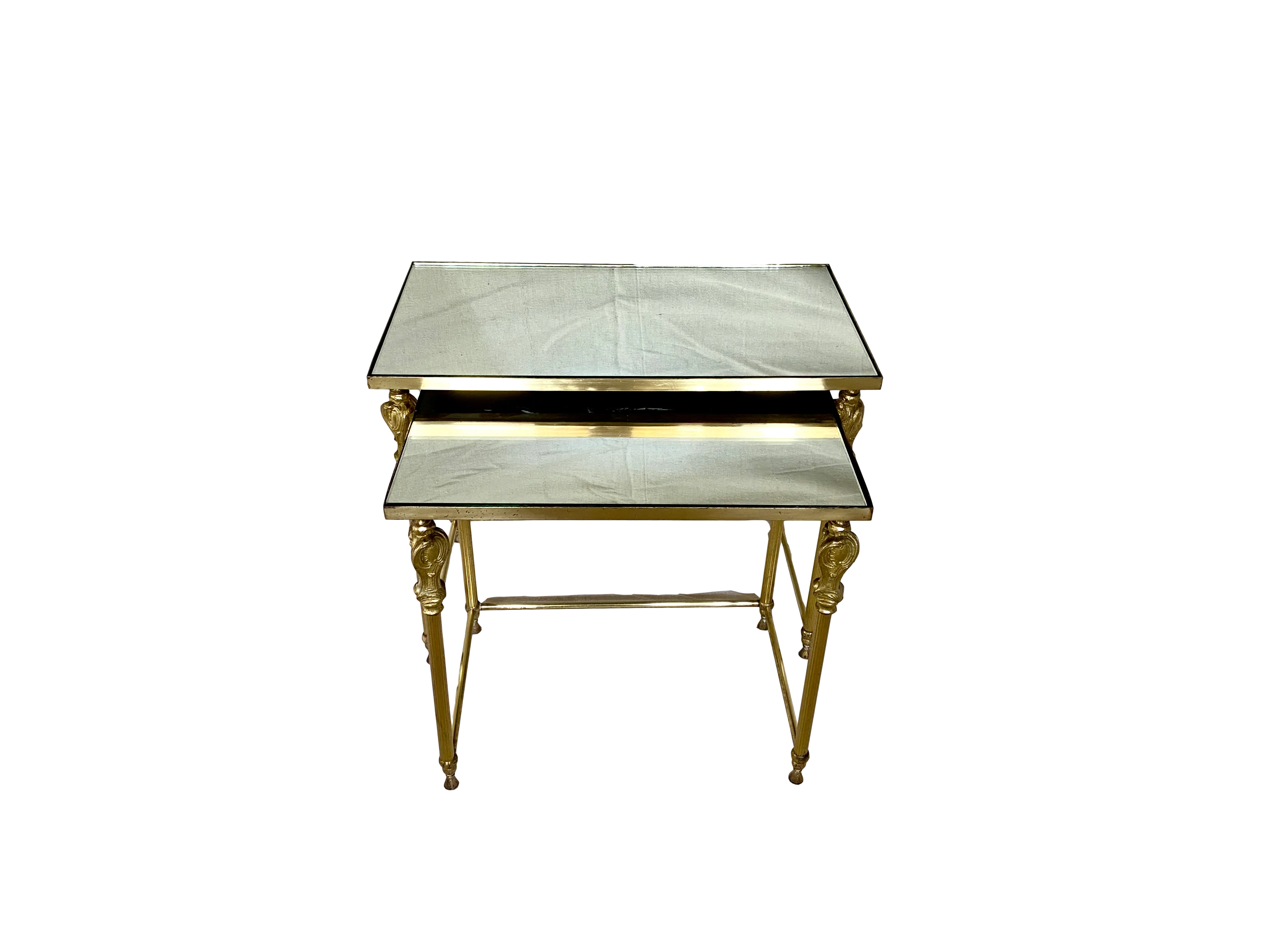 Vintage French Brass Nesting Tables/Pair - Gold