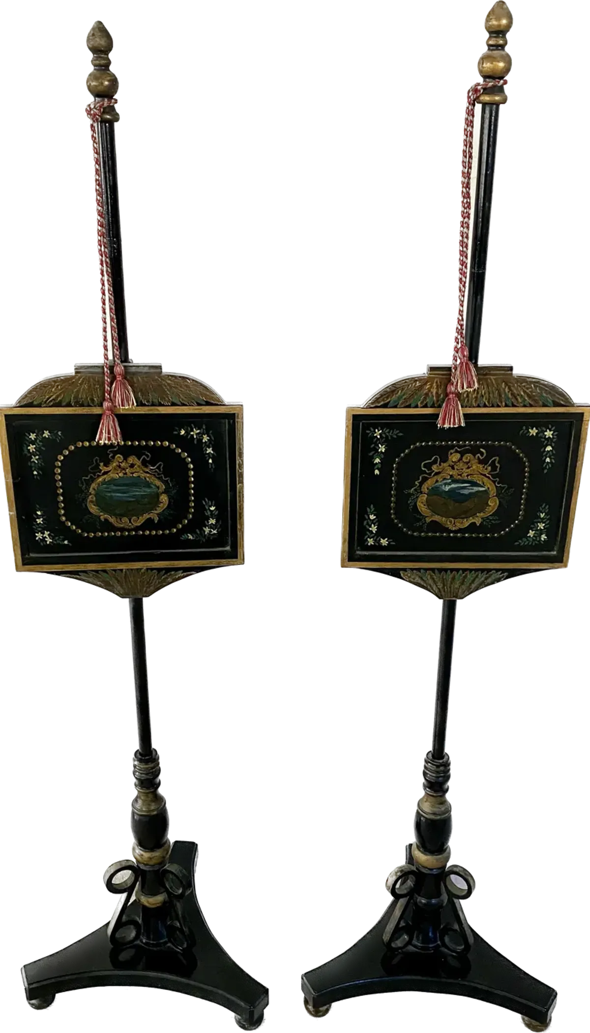 Antique French Pole Fireplace Screens/Pr