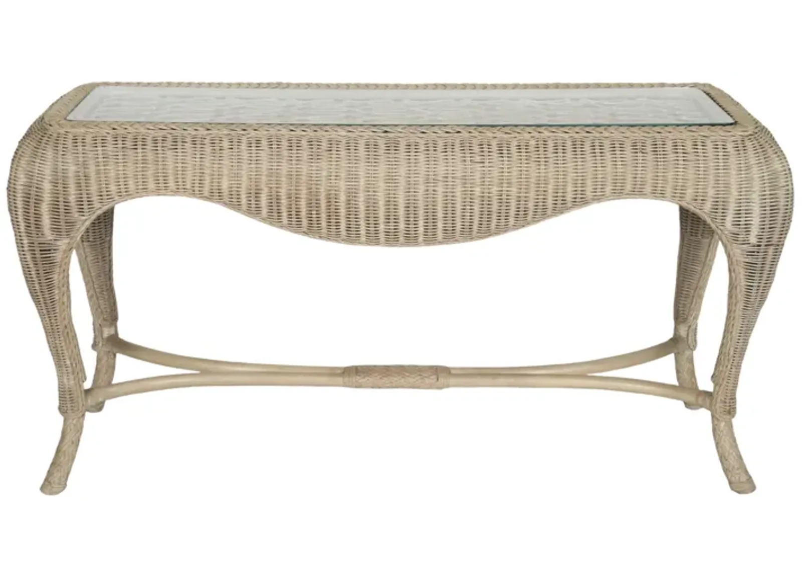 Glass Top Wicker Console Table - Brown