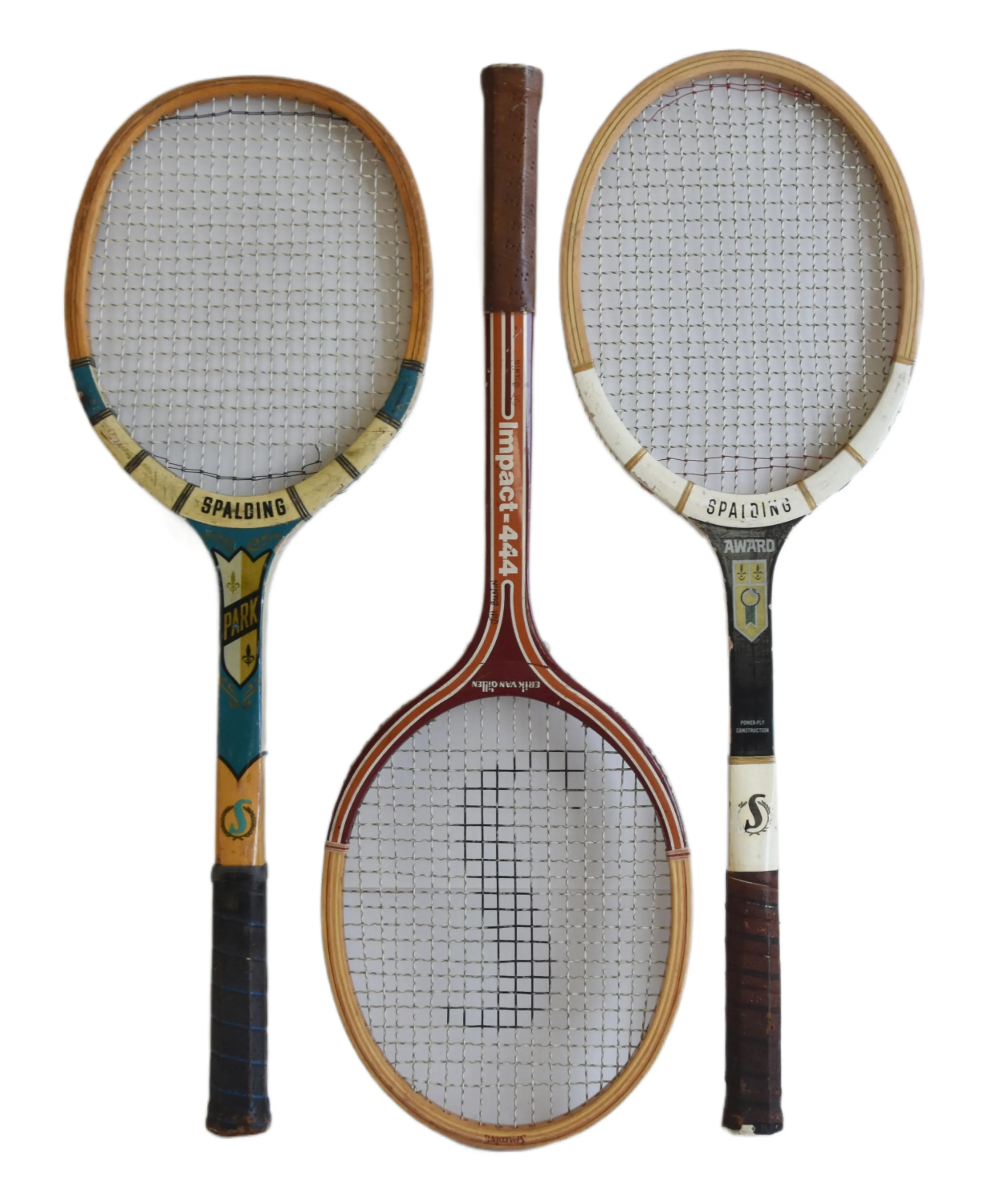 Vintage Decorative Tennis Racquets - Set of 3 - Brown
