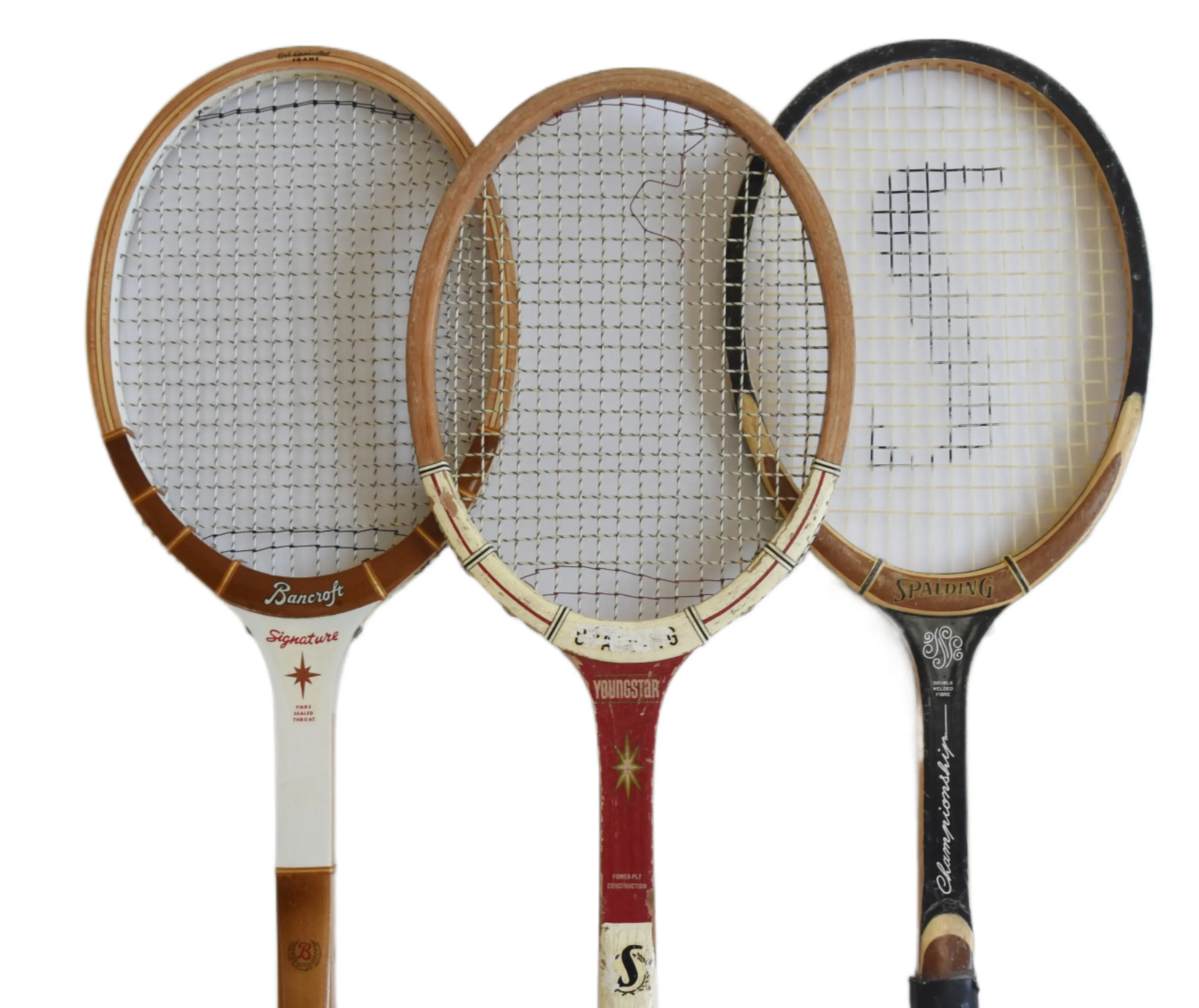 Vintage Decorative Tennis Racquets - Set of 3 - Brown