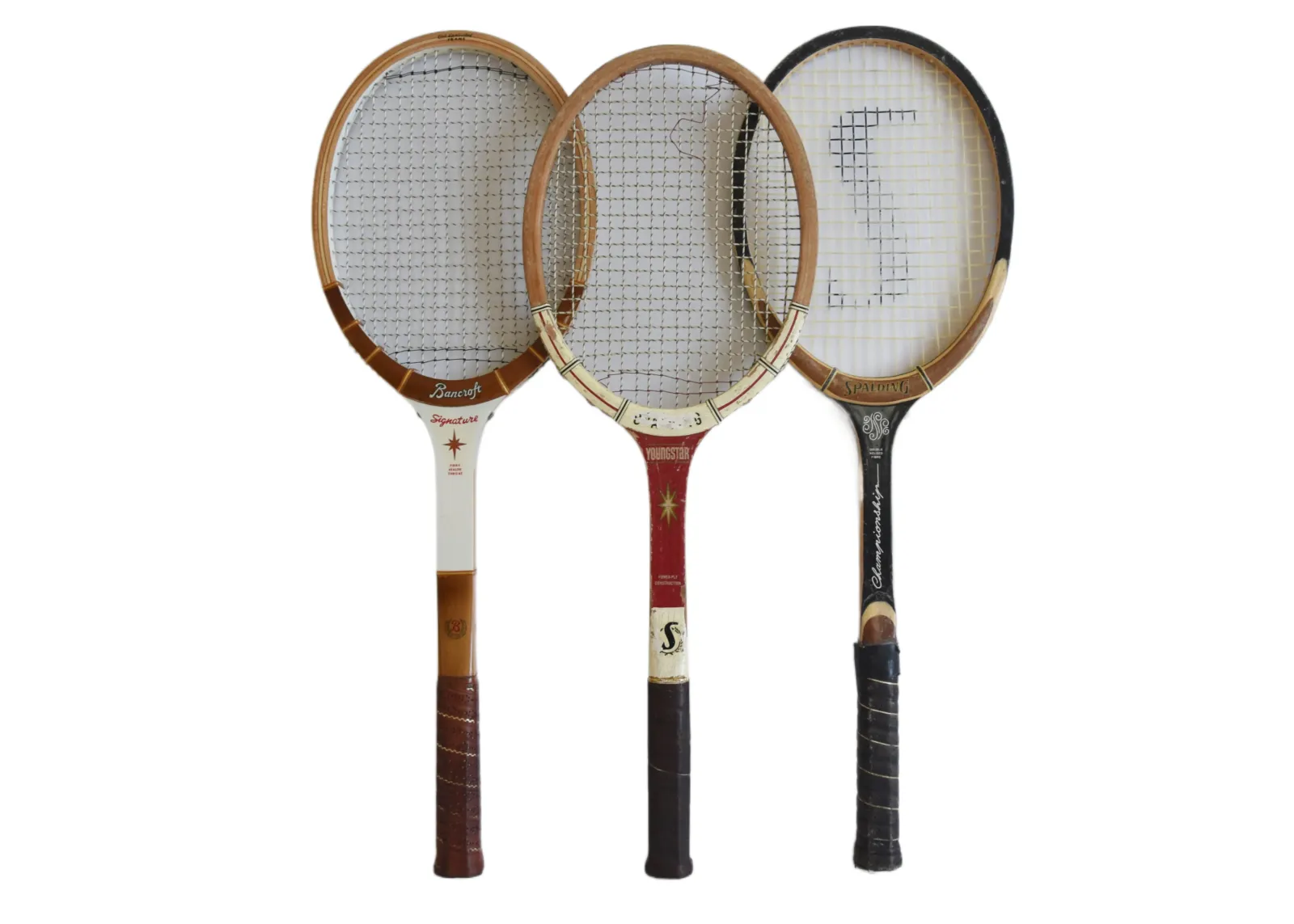 Vintage Decorative Tennis Racquets - Set of 3 - Brown