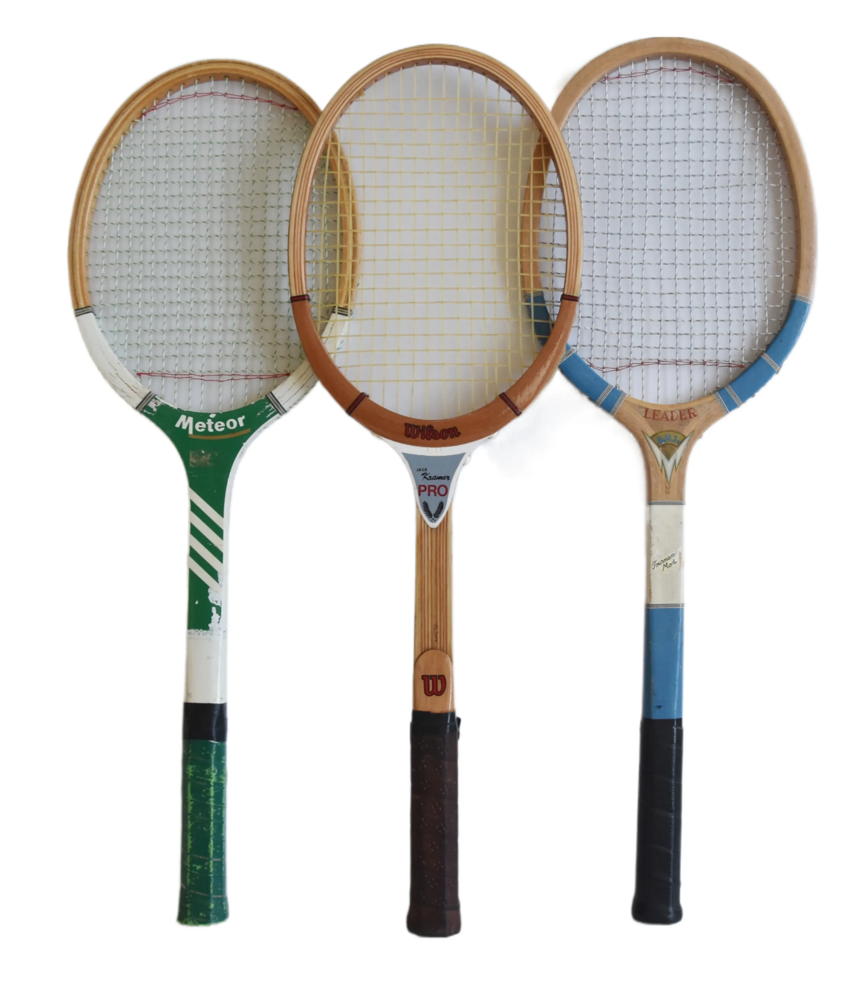 Vintage Decorative Tennis Racquets - Set of 3 - Brown