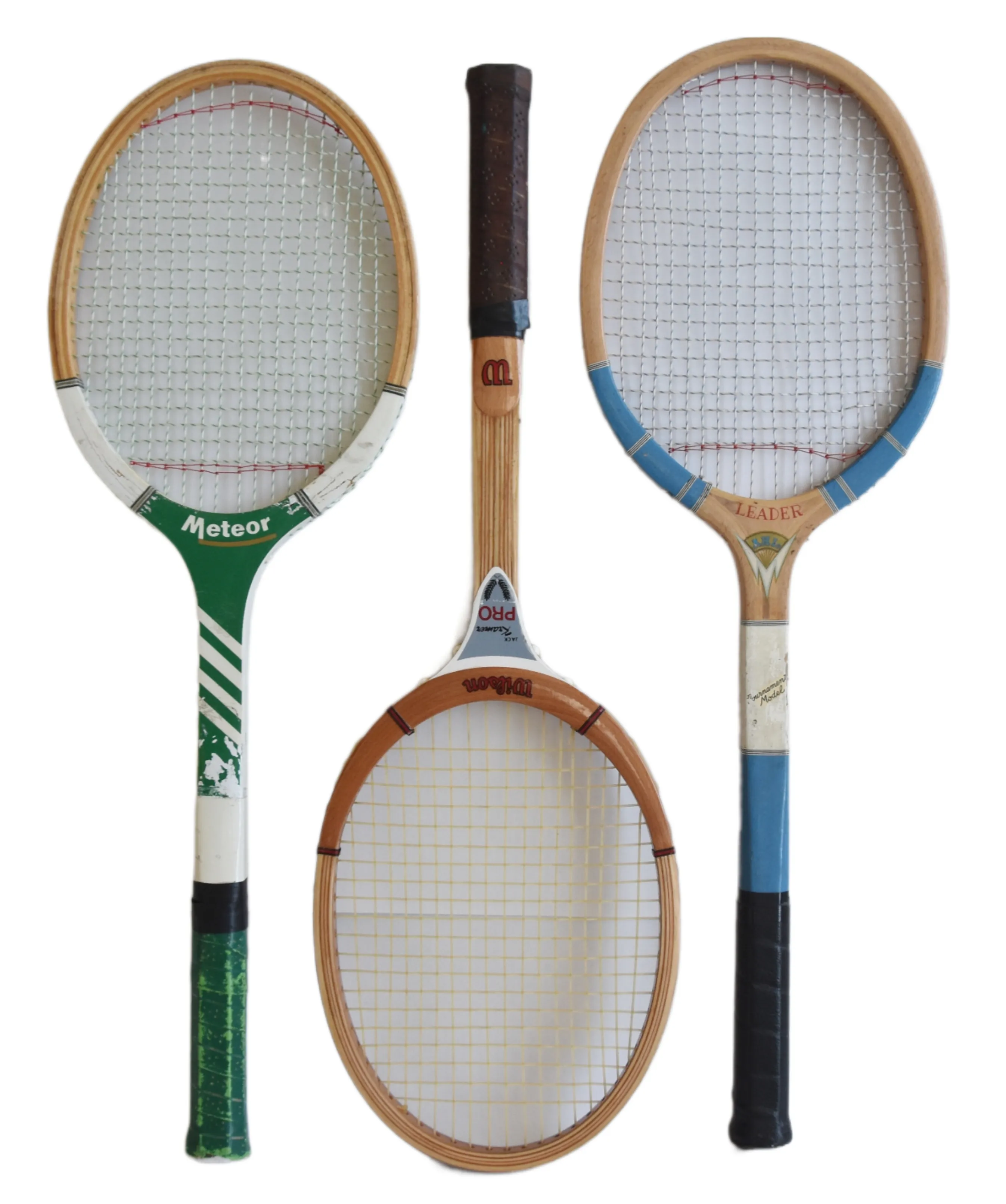 Vintage Decorative Tennis Racquets - Set of 3 - Brown