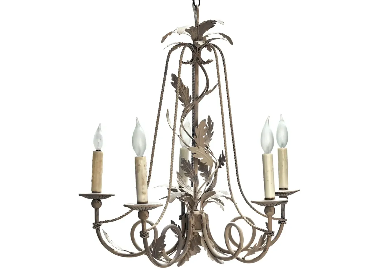 Iron Oak Leaf Metal & Wood Chandelier