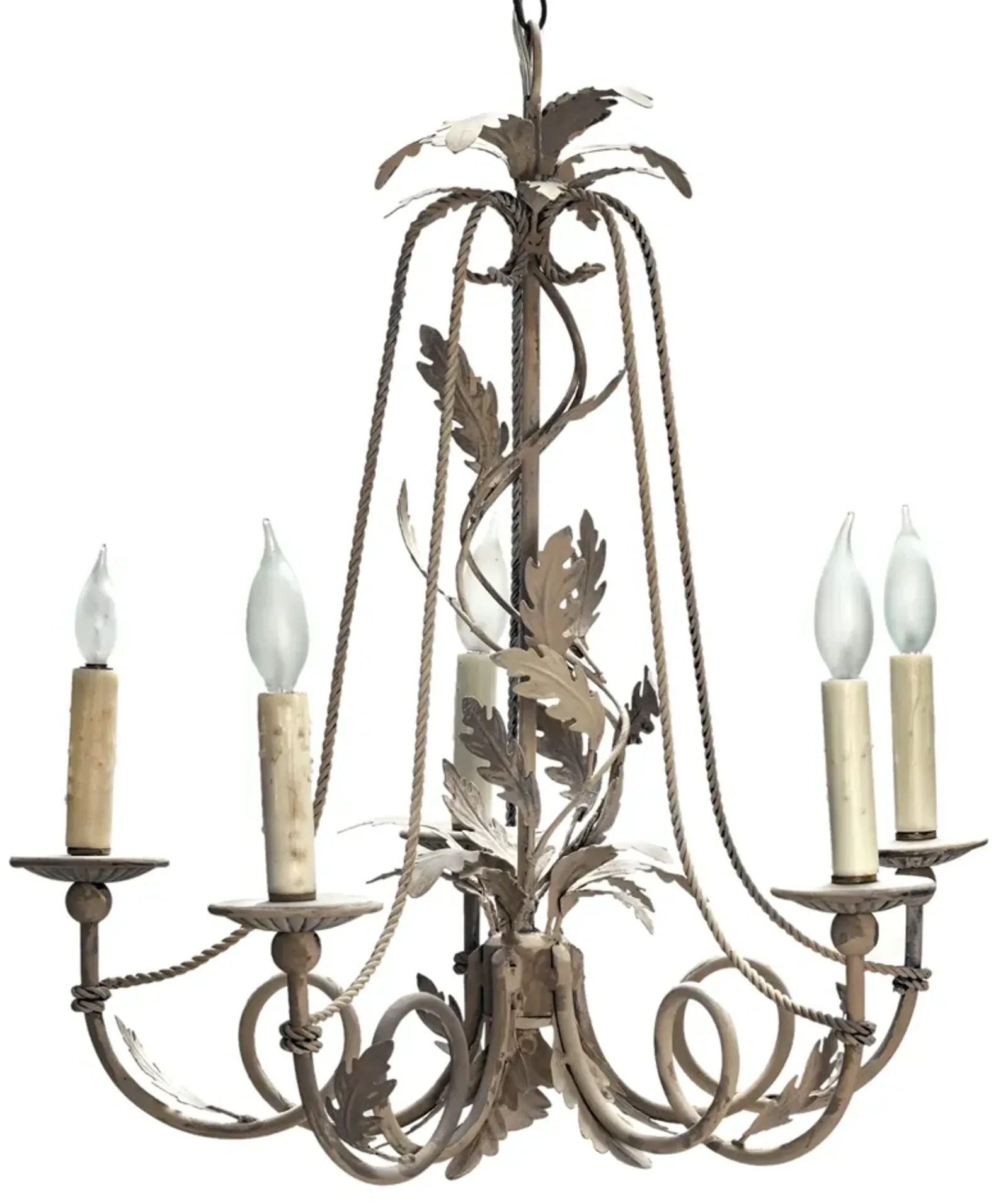 Iron Oak Leaf Metal & Wood Chandelier