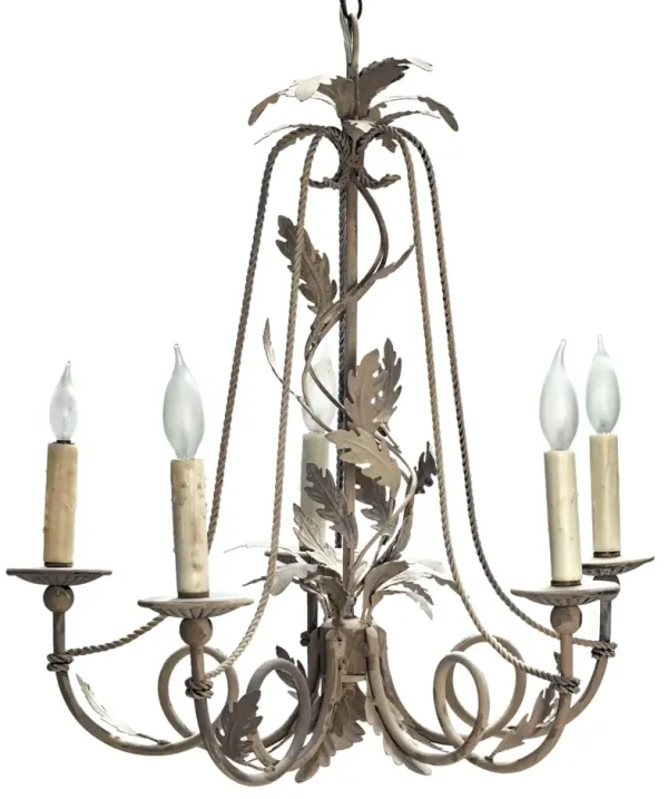 Iron Oak Leaf Metal & Wood Chandelier - Fleur de Lex Antiques