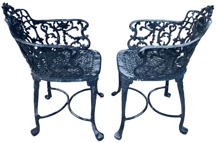 Antique Iron Lyre Back Garden Armchairs - Black