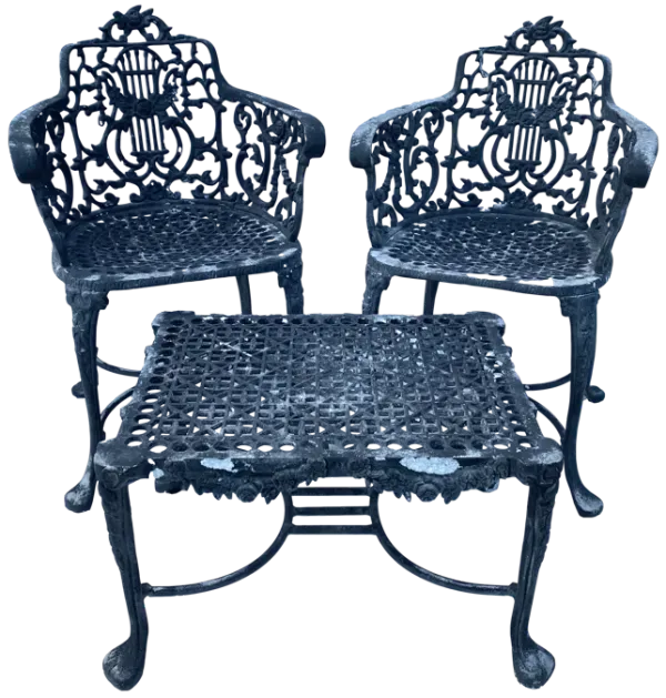 Antique Iron Lyre Back Garden Armchairs - Ballyhoo - Black