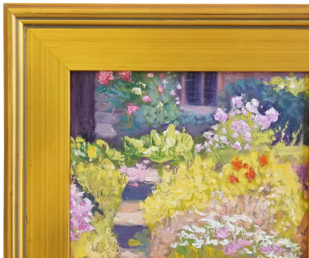 English Cottage Flower Garden Painting - Purple