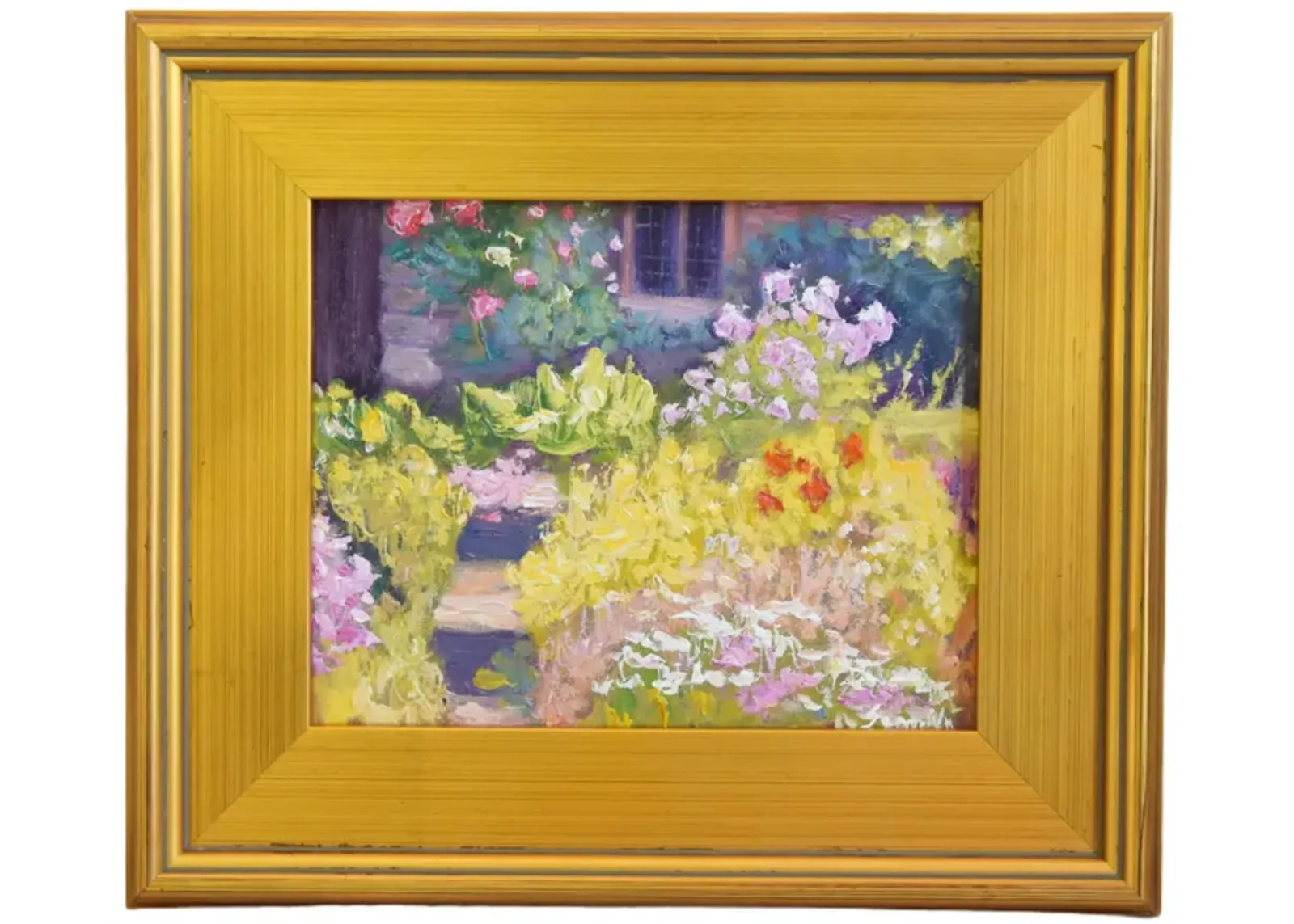 English Cottage Flower Garden Painting - Purple