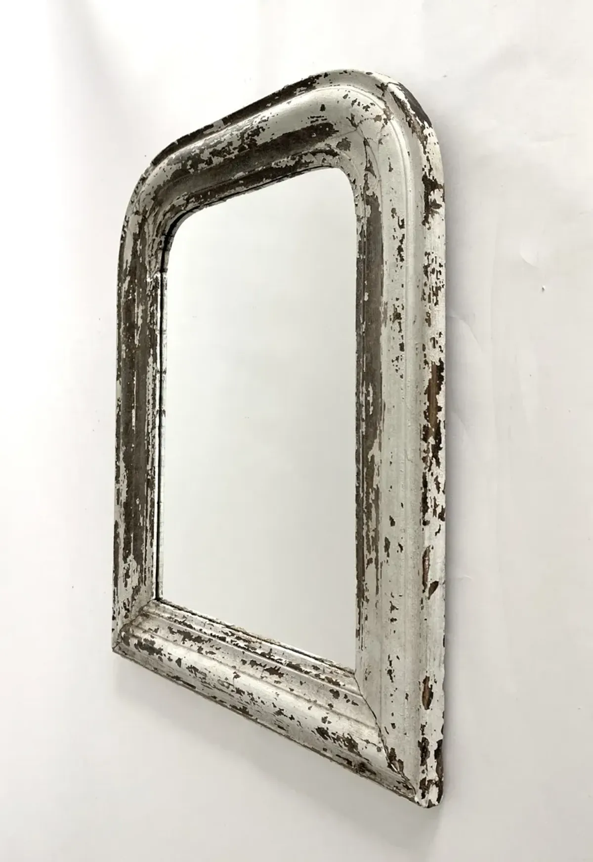 1800s French Chippy Paint Louis Mirror - Gray