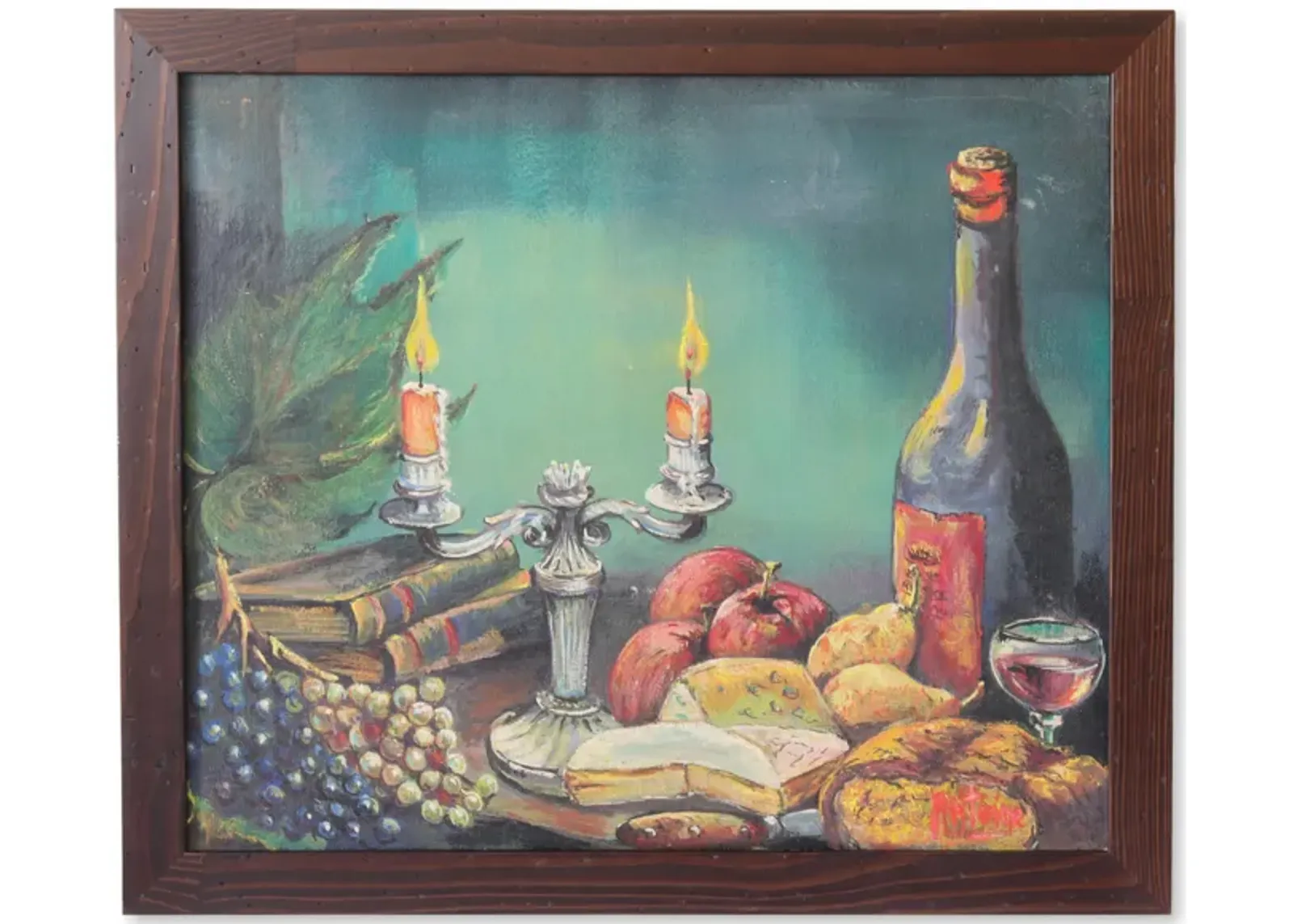 Signed French Still Life - Oil on Board - Green