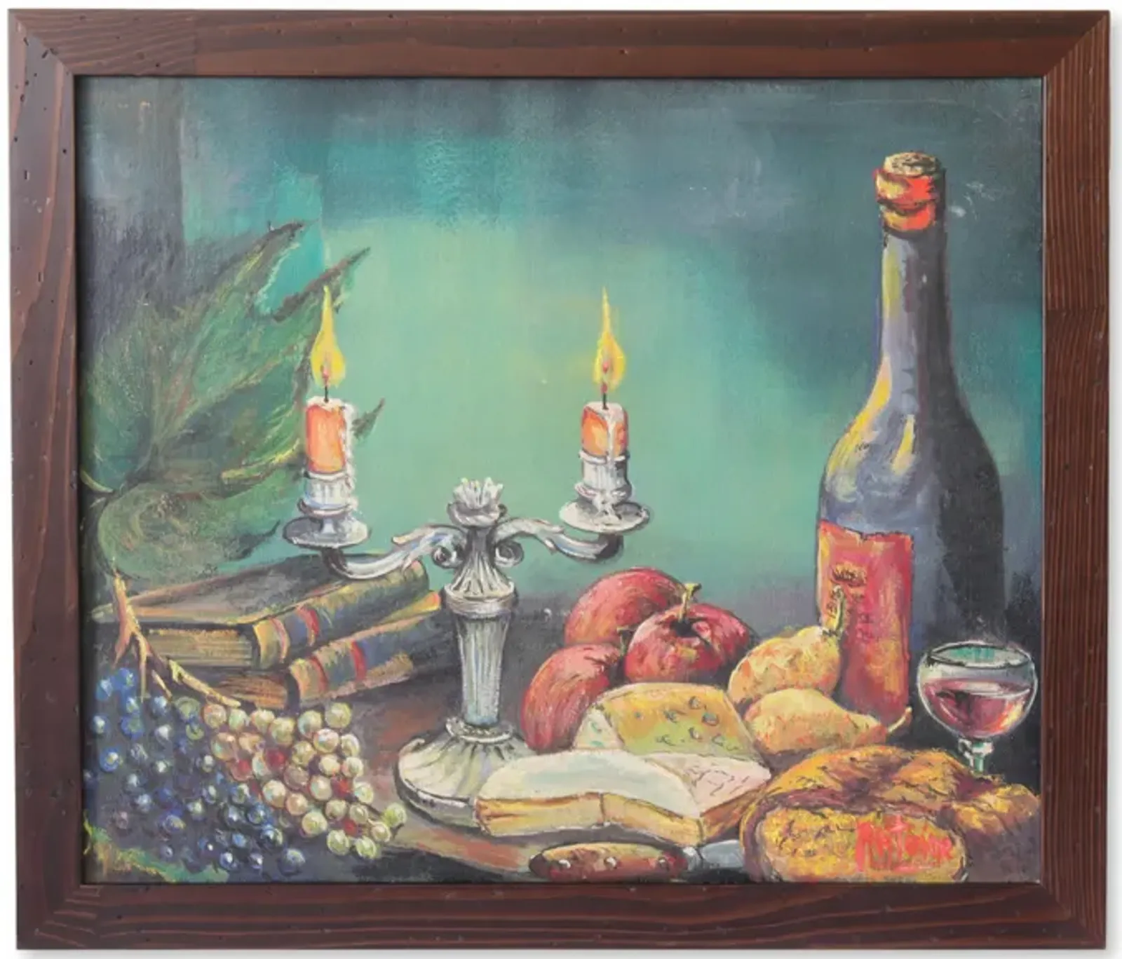 Signed French Still Life - Oil on Board - Green