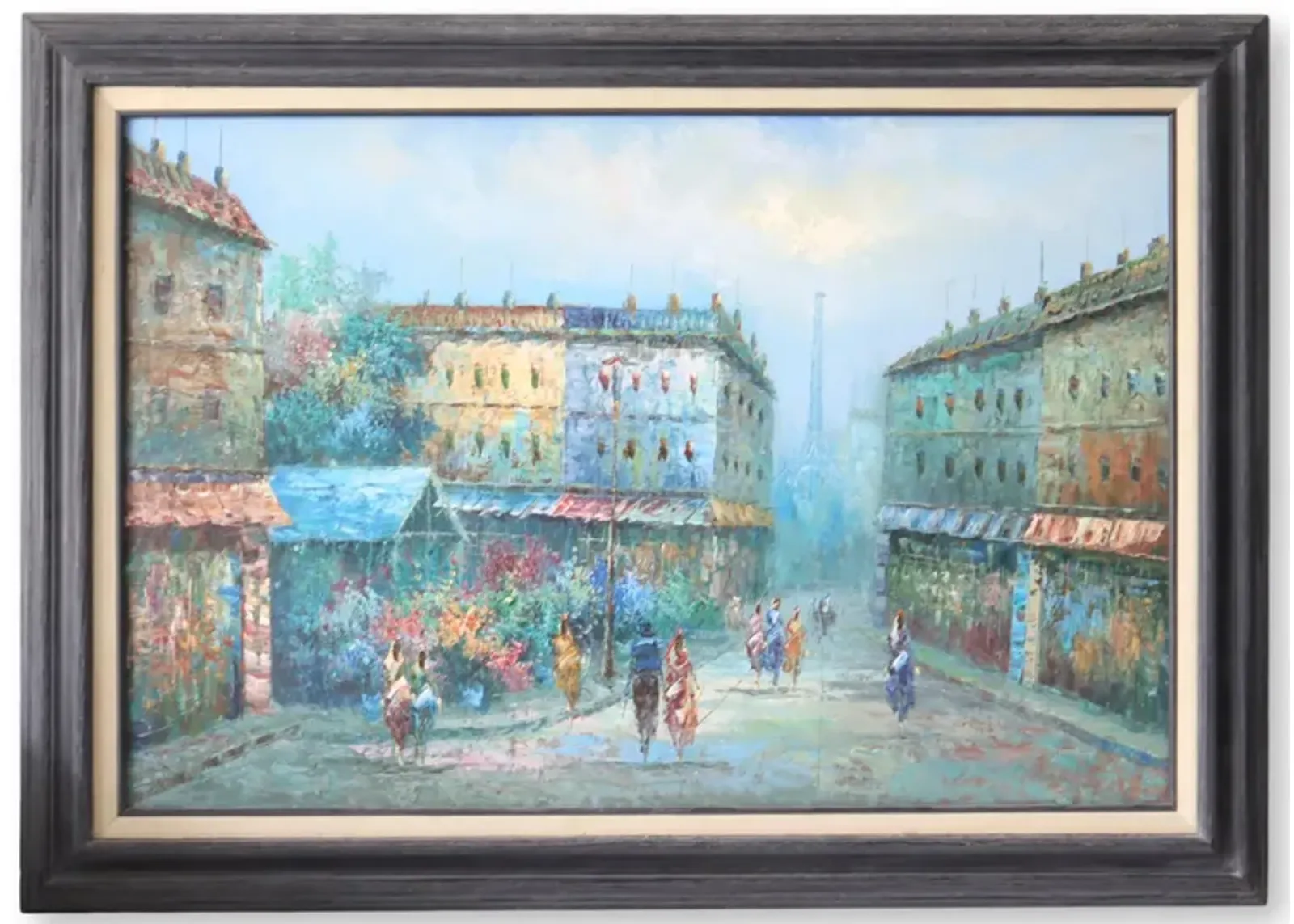 Large Vintage Paris Street Scene - Blue