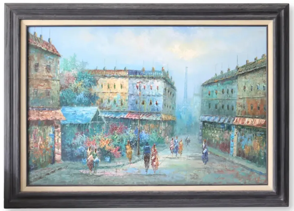 Large Vintage Paris Street Scene - Blue