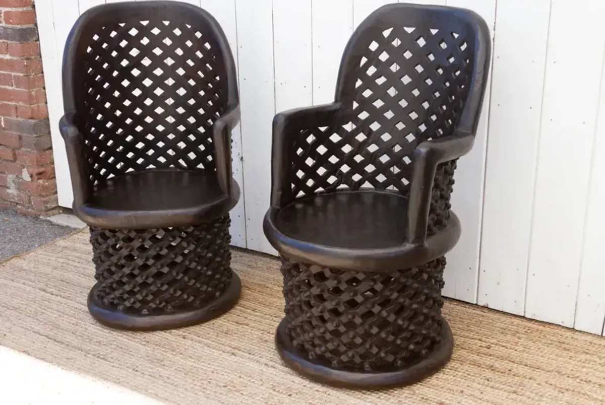 Set of 2 - African Bamileke Club Chairs - Hancrafted in the USA