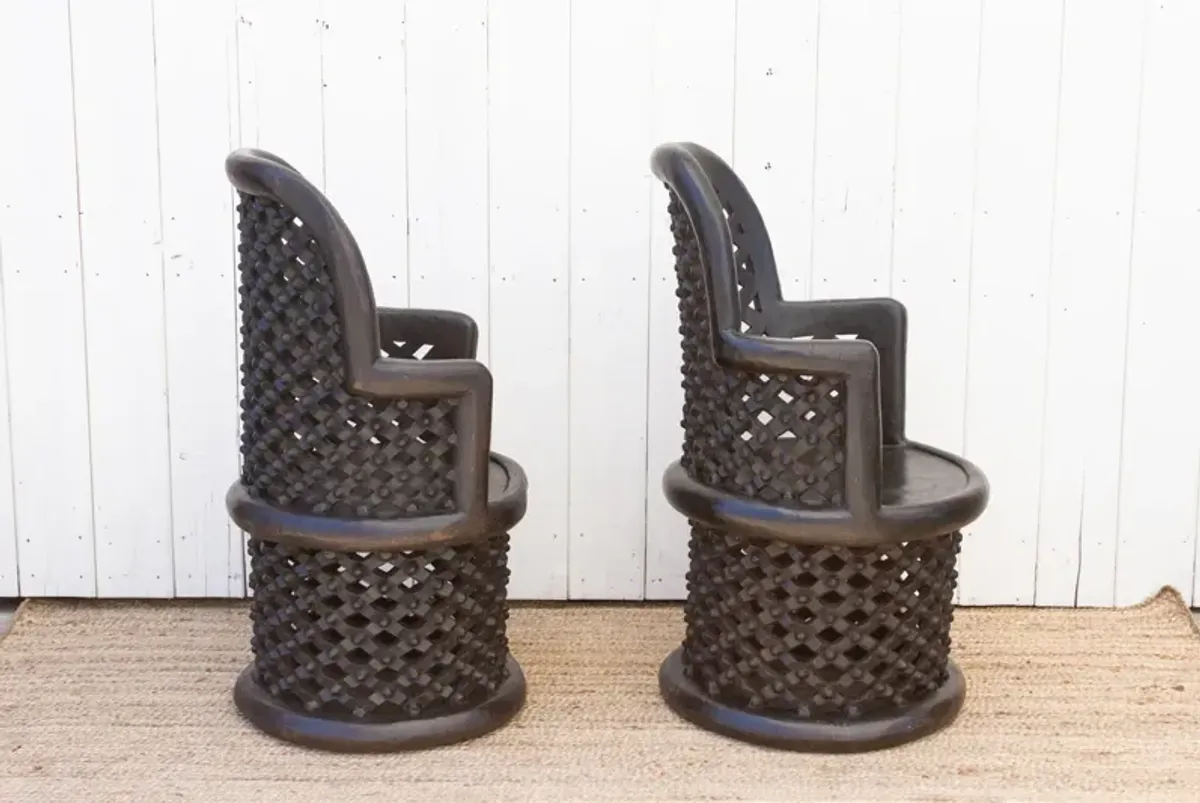 Set of 2 - African Bamileke Club Chairs - Hancrafted in the USA