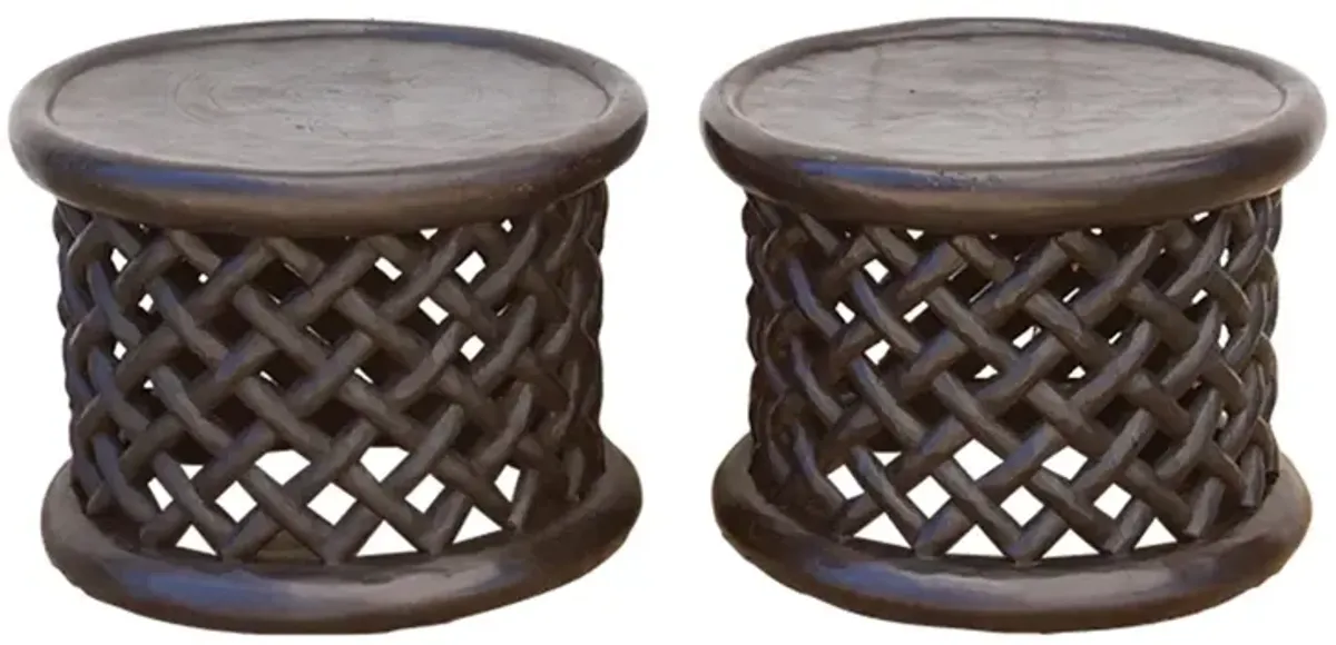 African Bamileke Side Table - Set of 2 - Brown