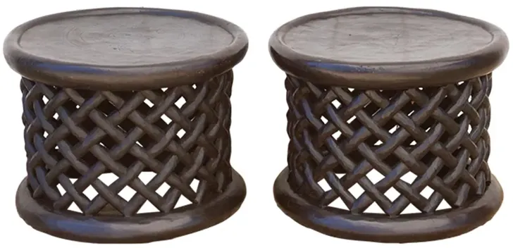 African Bamileke Side Table - Set of 2 - Brown