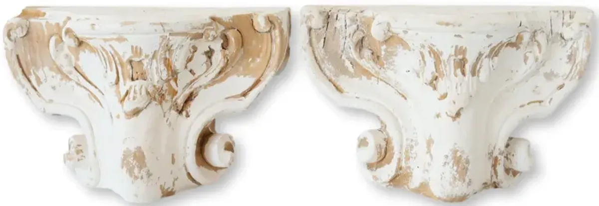 Antique French Whitewashed Wall Brackets