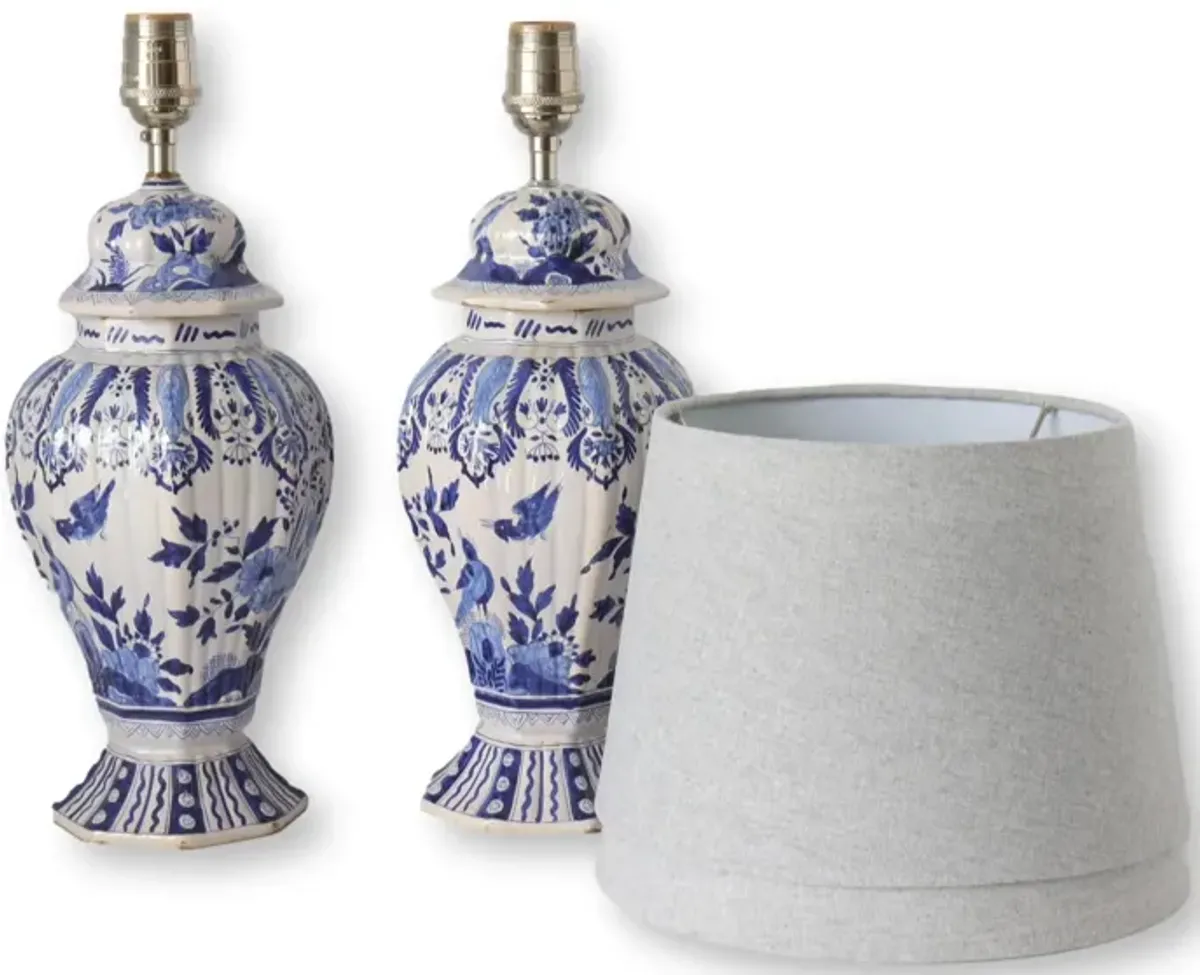 Antique Delft Vase Lamps - Set of 2 - New England Mercantile - Blue