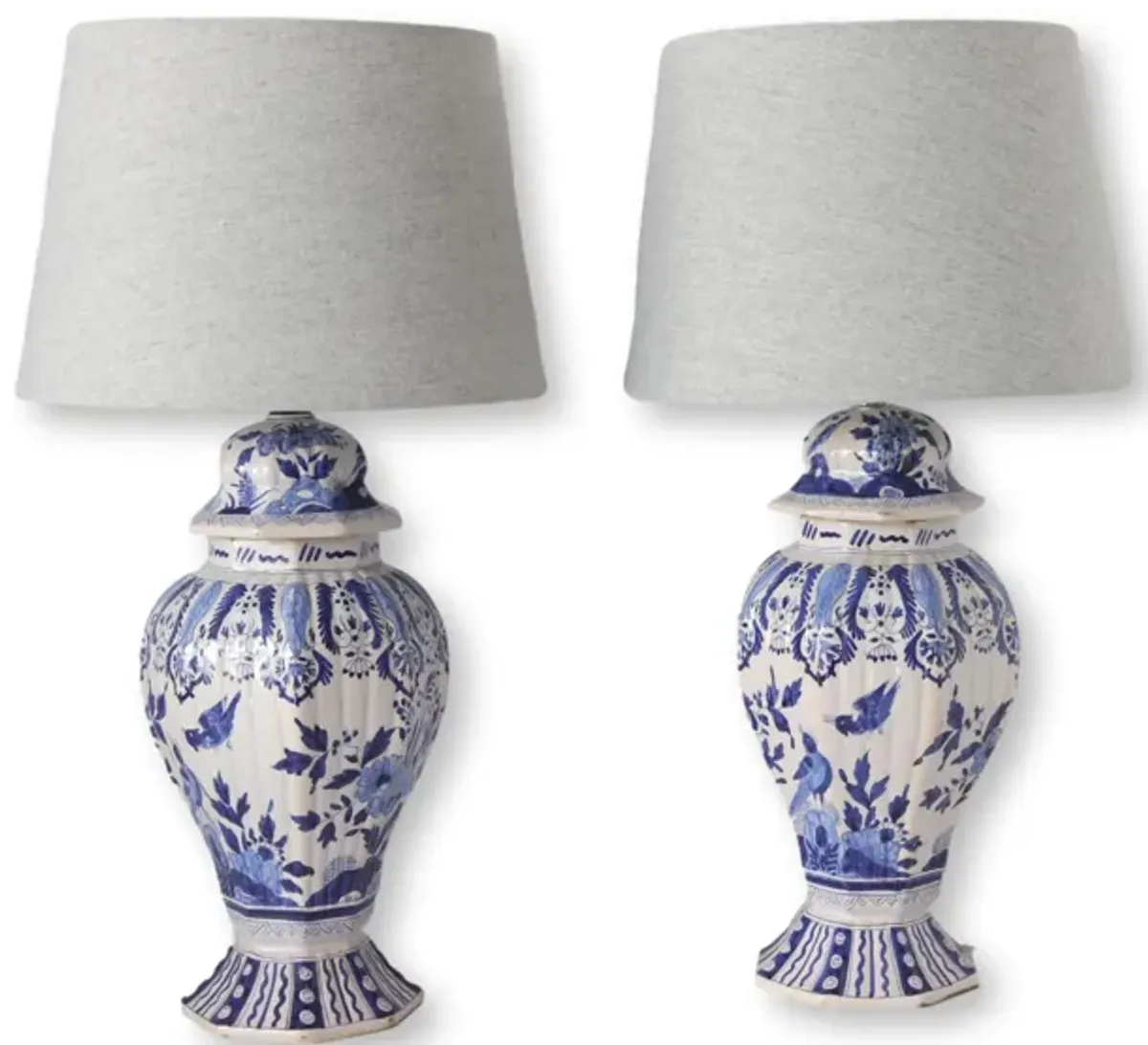 Antique Delft Vase Lamps - Set of 2 - Blue