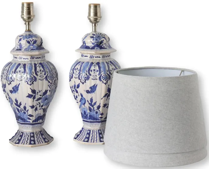 Antique Delft Vase Lamps - Set of 2 - Blue