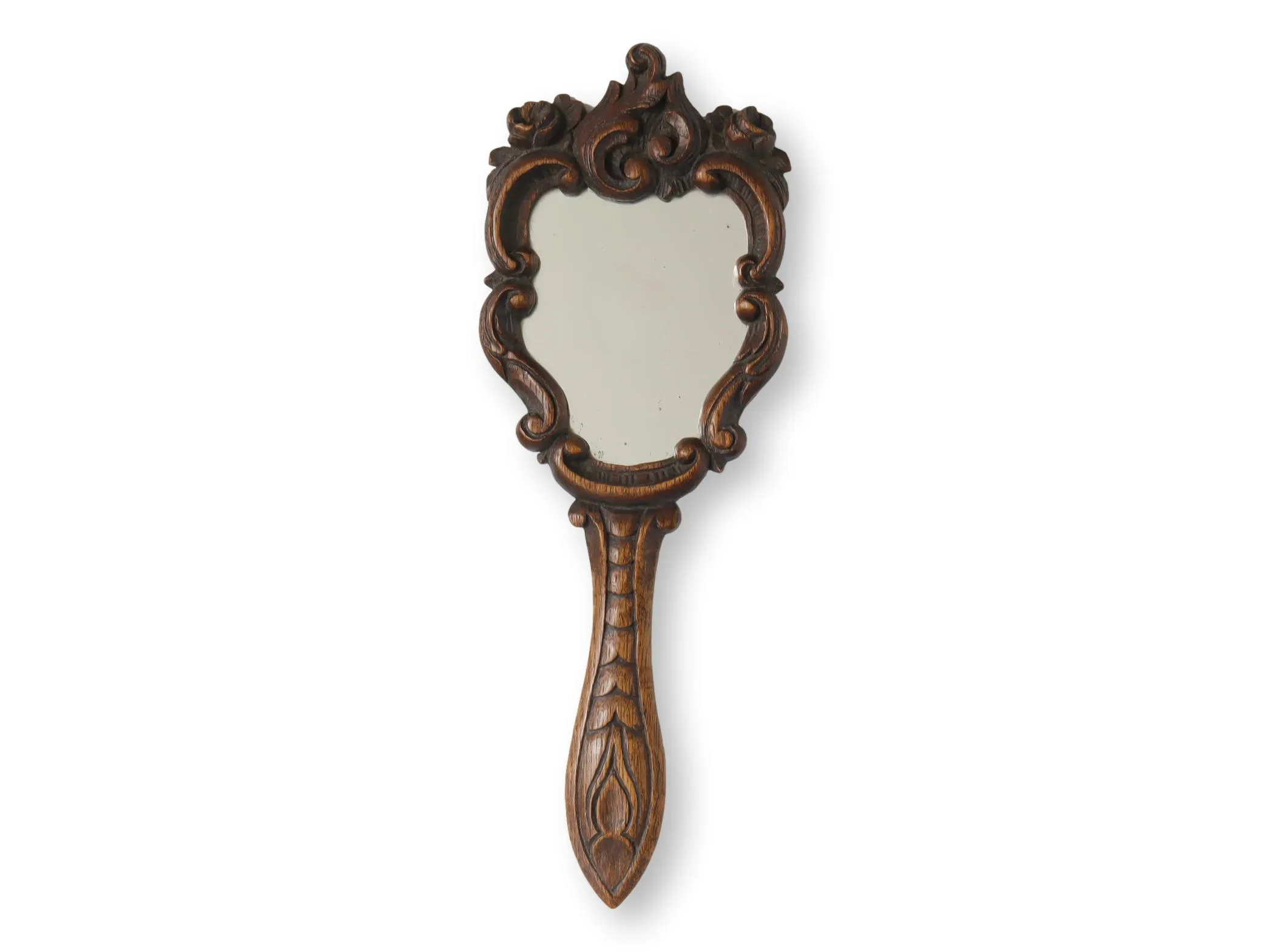 Antique French Hand Mirror - Brown