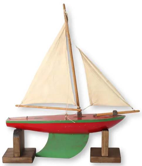 MIdcentury English Pond Boat with Stand - Red