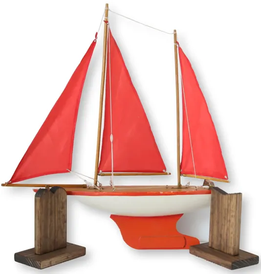 MIdcentury English Pond Boat with Stand - Red