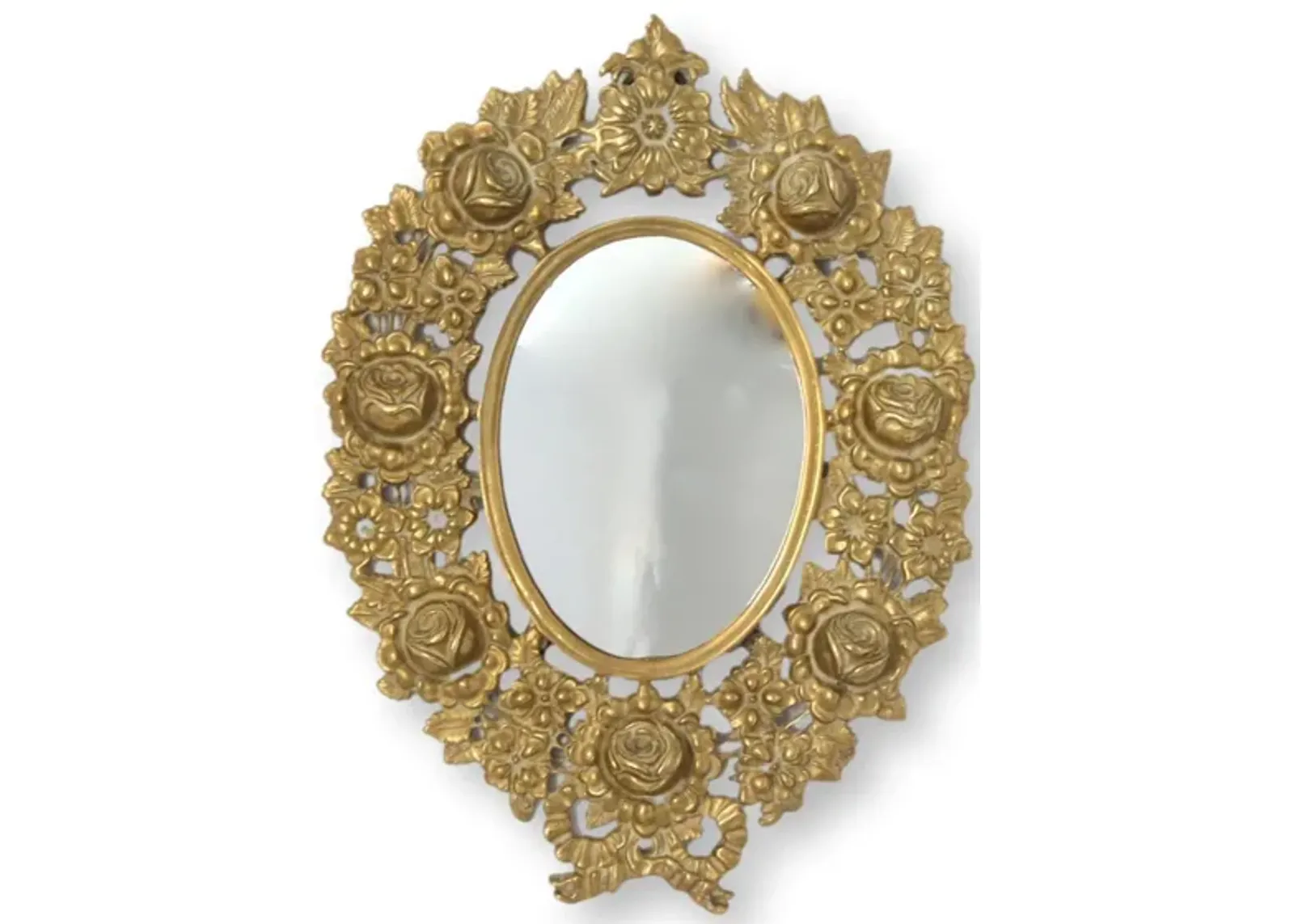 English Solid Brass Wall Accent Mirror - Gold