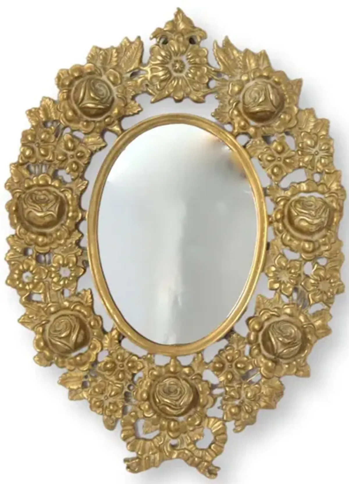 English Solid Brass Wall Accent Mirror - Gold