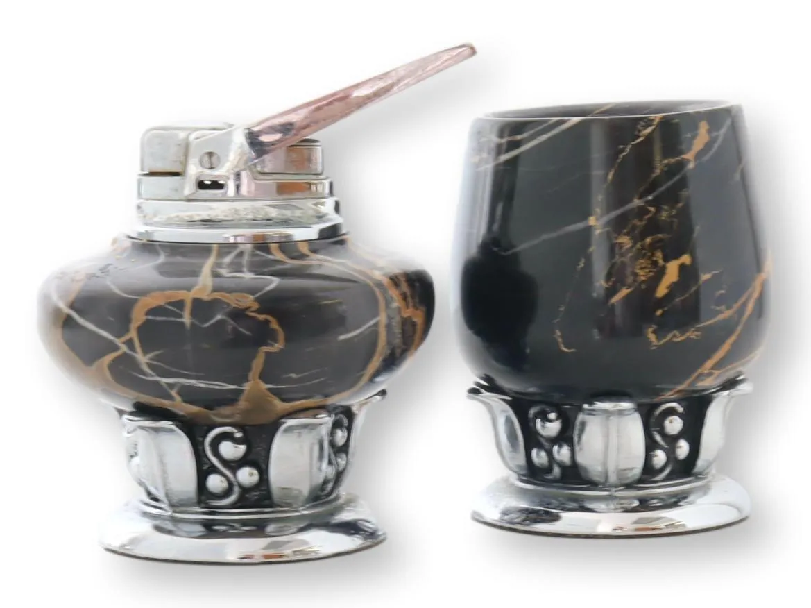 Midcentury Ronson Marble Smoking Set