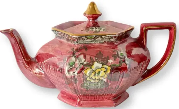 Arthur Woods English Pink Luster Teapot - The Queens Landing - Red