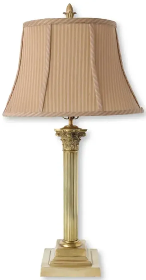 Antique Brass Lamp w/Stripe Shade - The Queens Landing - Gold