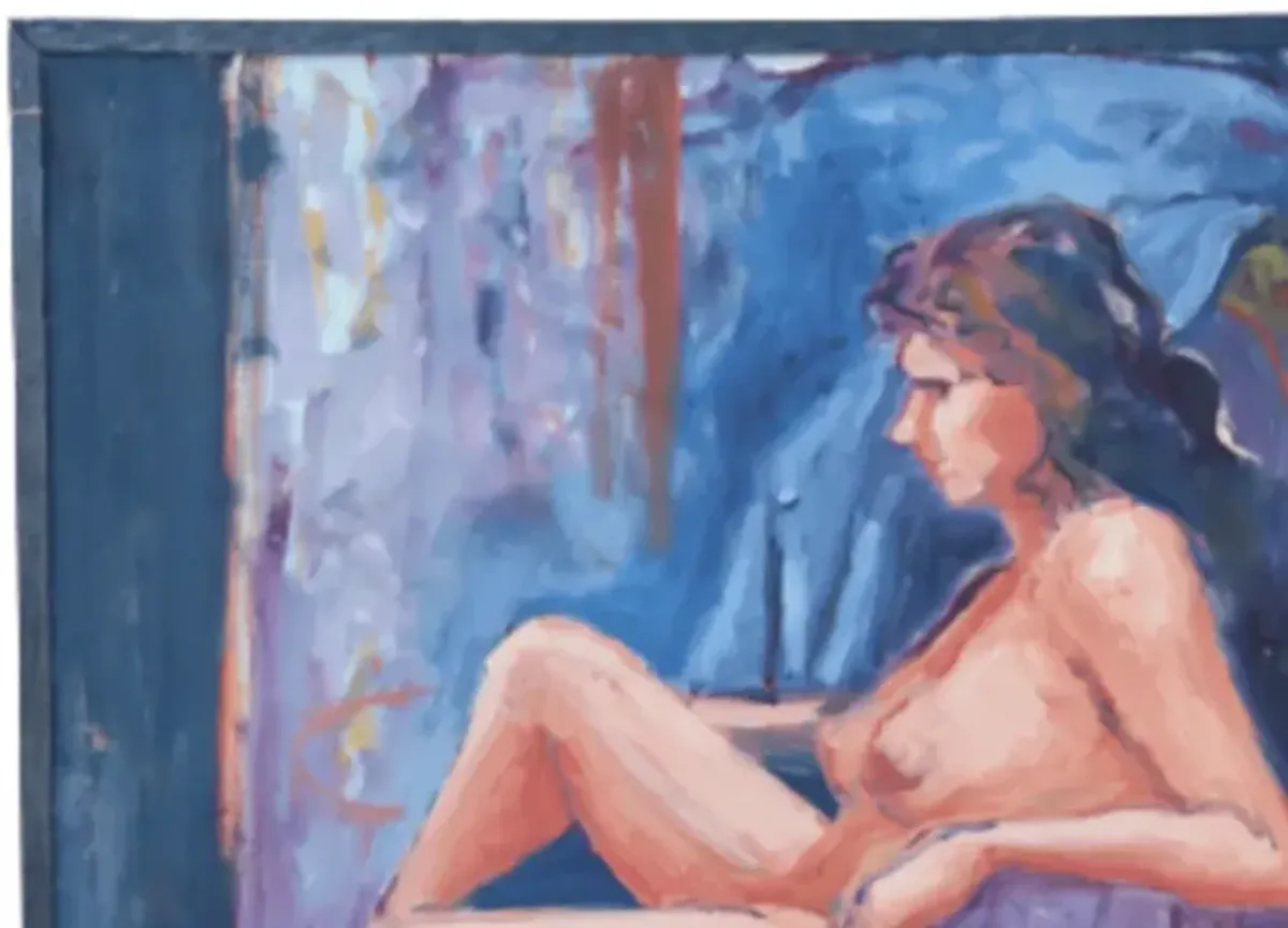 Limited Edition - Reclining Woman Nude Portrait Painting - Blue