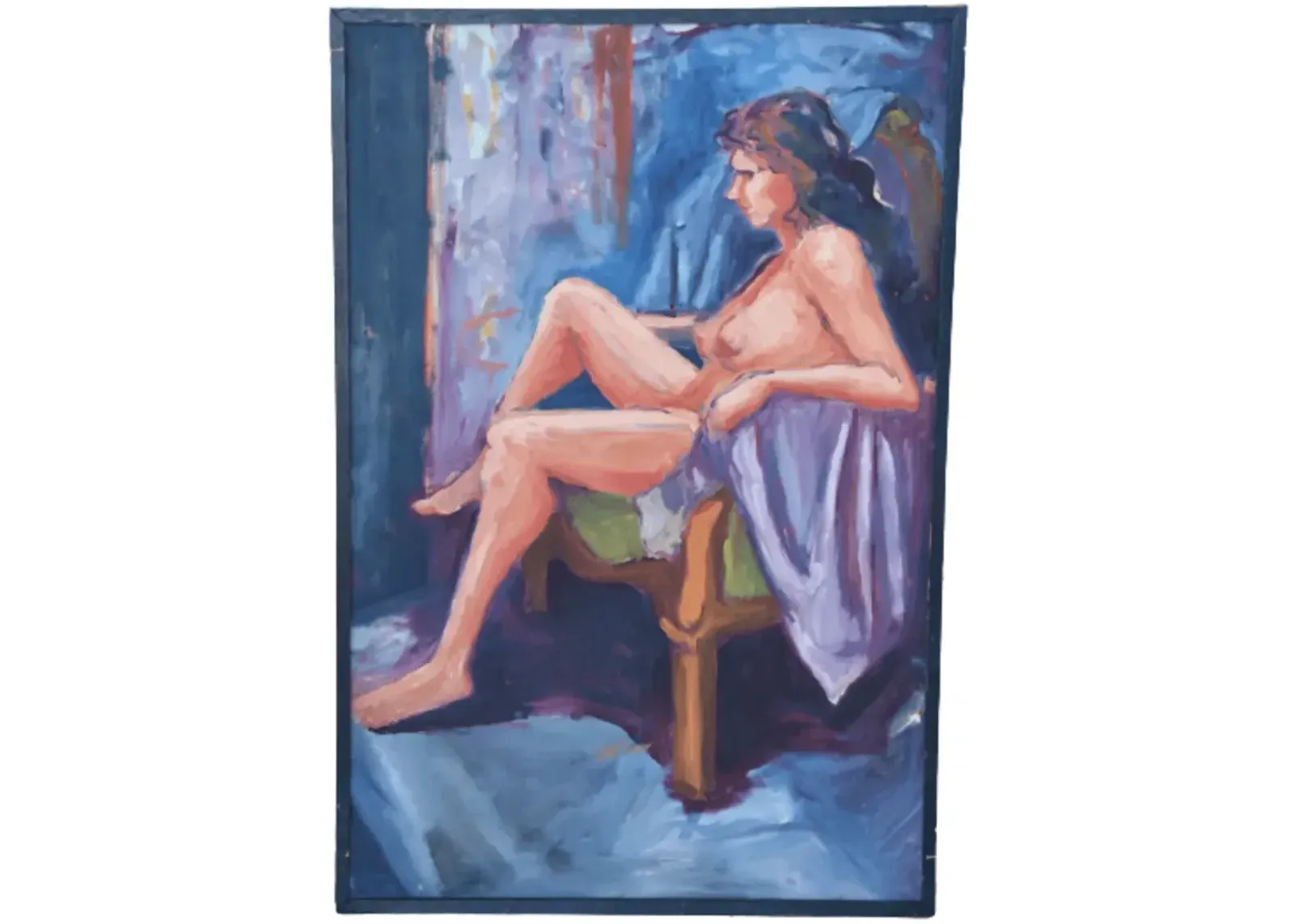 Limited Edition - Reclining Woman Nude Portrait Painting - Blue