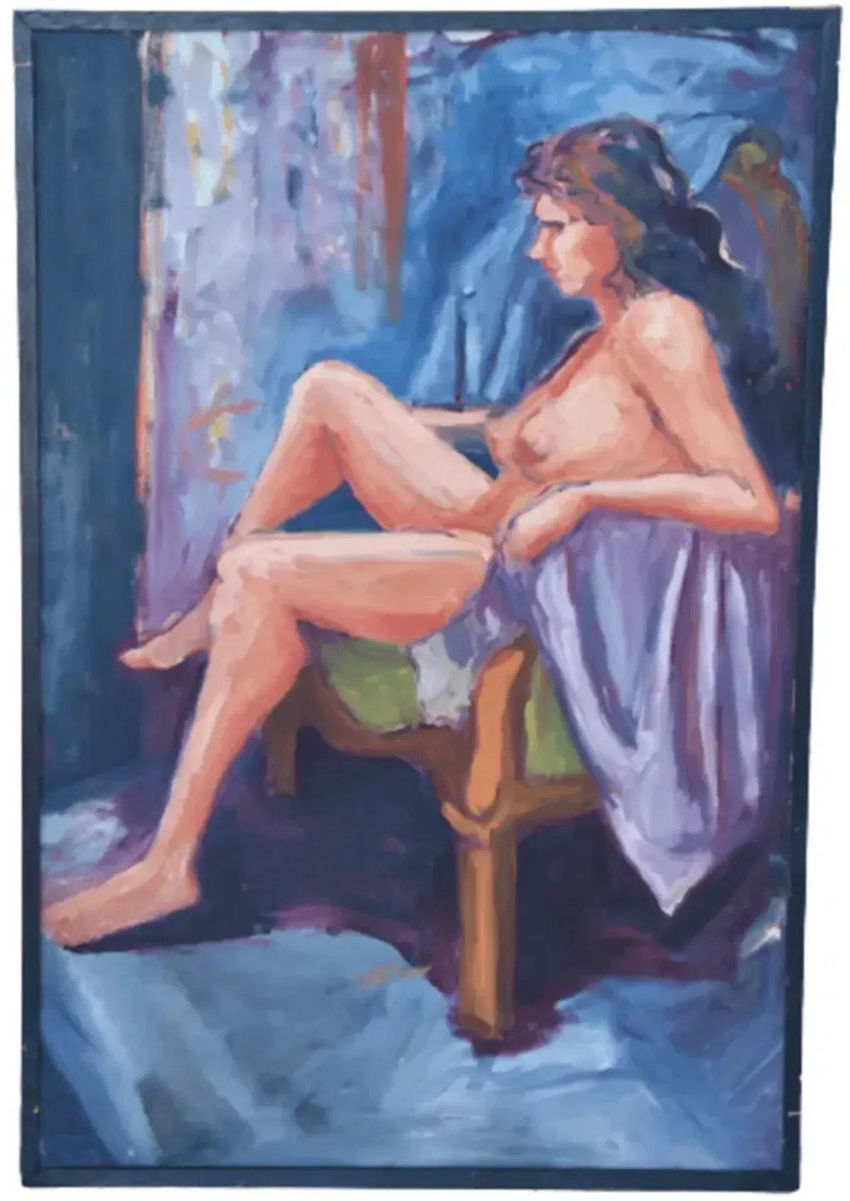 Limited Edition - Reclining Woman Nude Portrait Painting - Blue