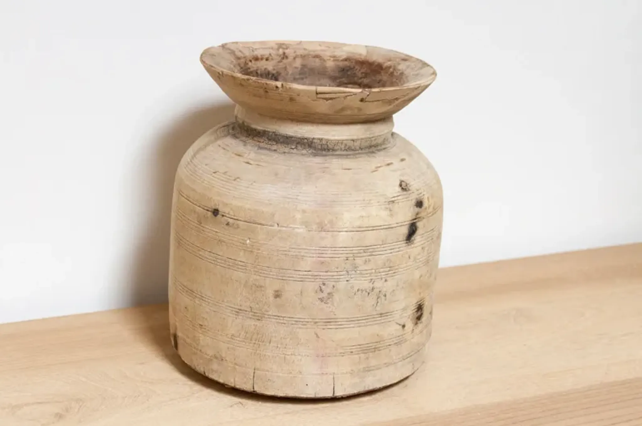Rustic Colonial Wooden Water Pot-Rani | Furniture.com