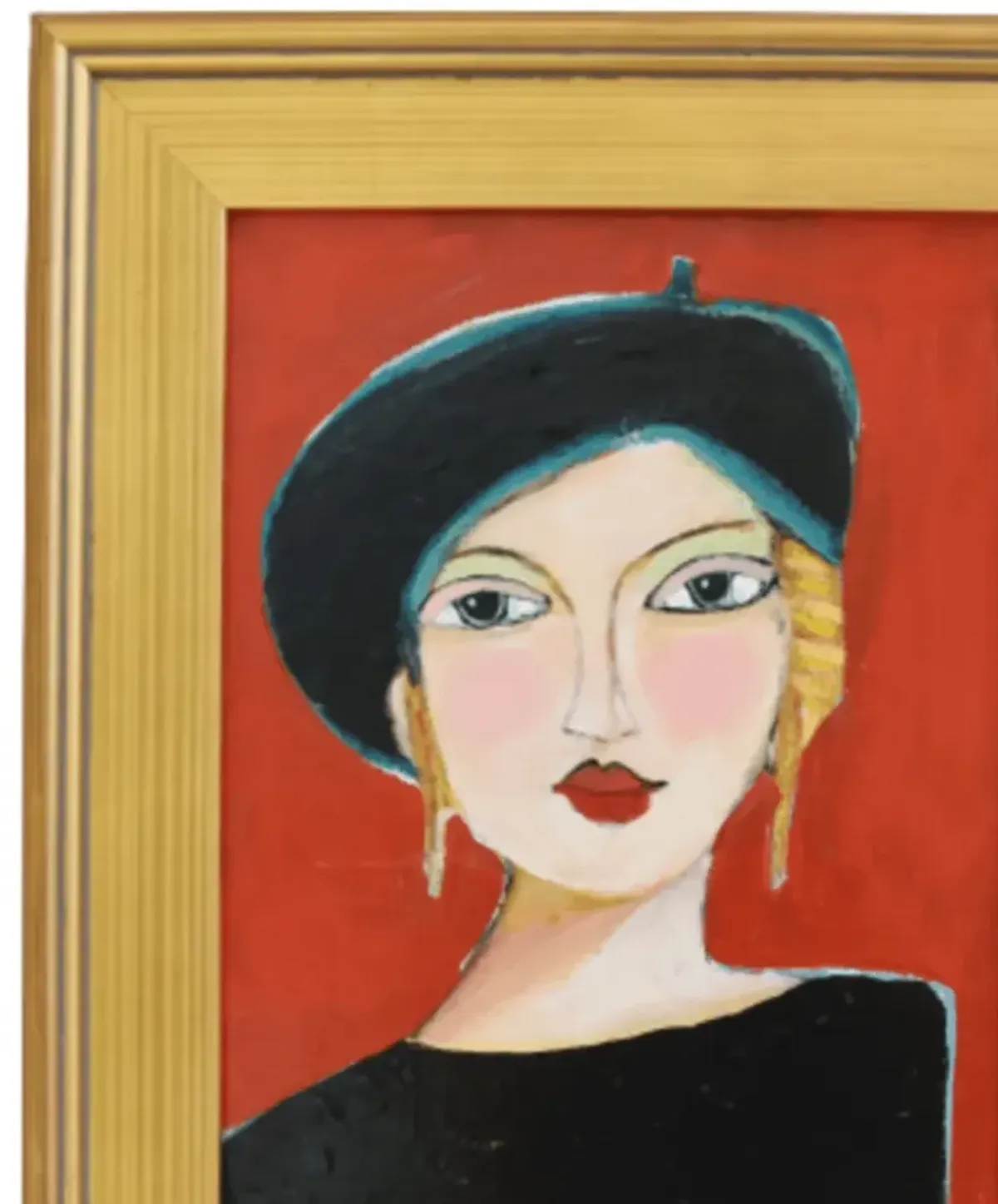 French Mademoiselle Black Beret Portrait - Red