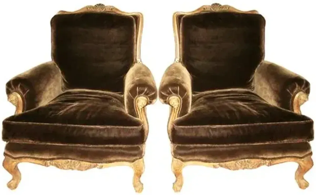 French Bergeres Chairs 19th Century Pair