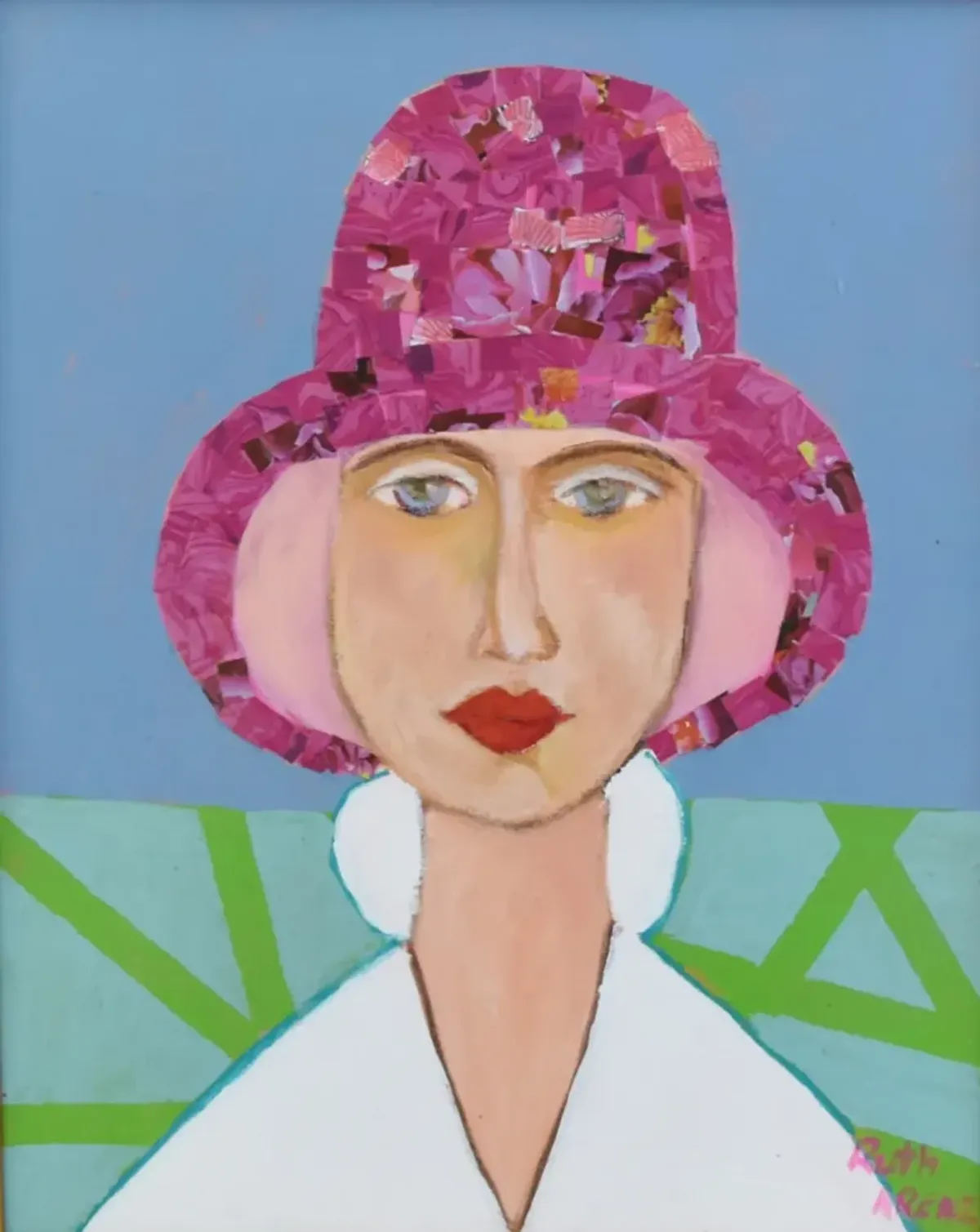 Woman with Pink Hat Portrait - Purple