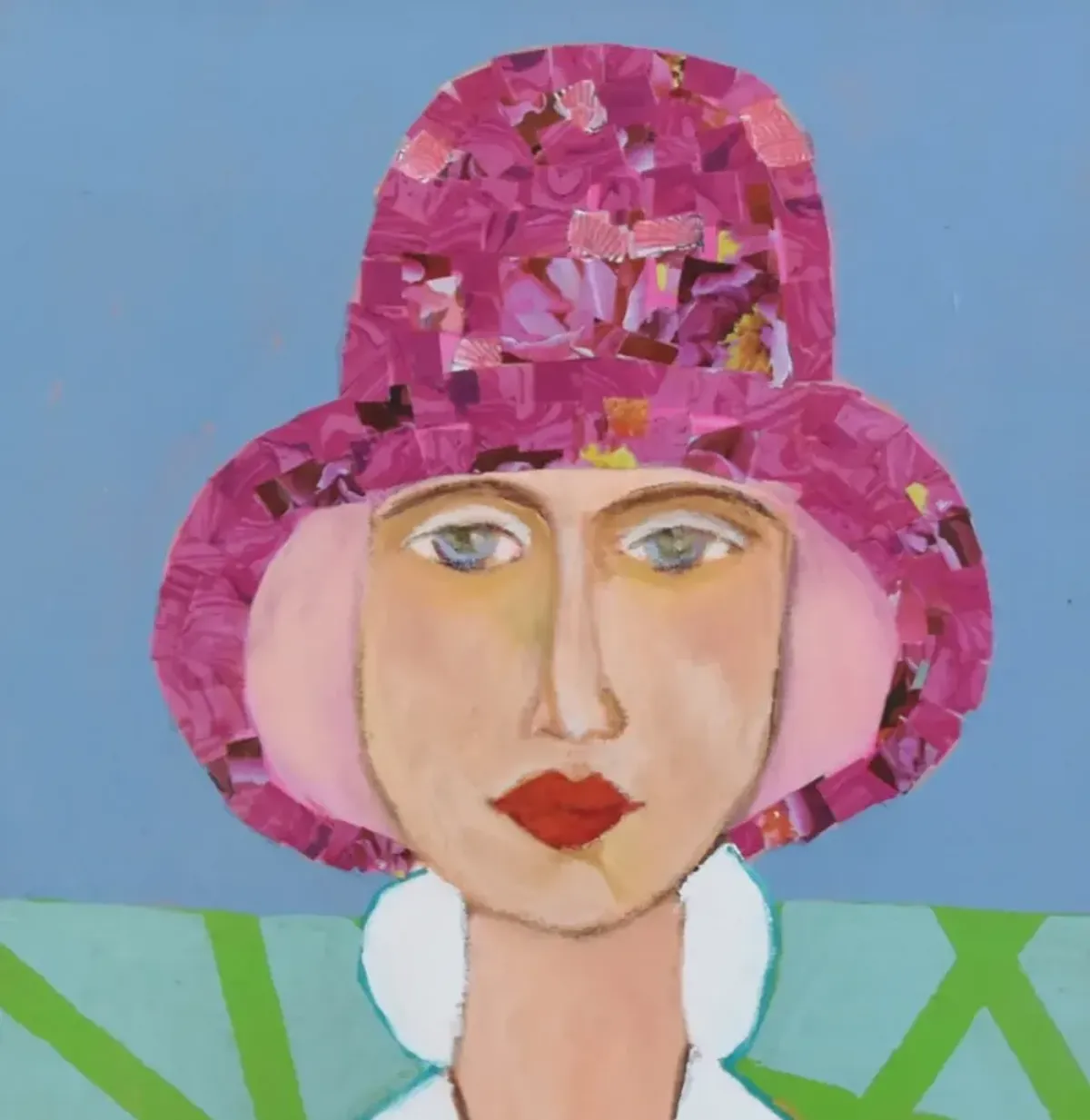 Woman with Pink Hat Portrait - Purple