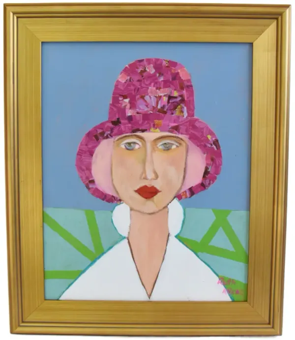 Woman with Pink Hat Portrait - Purple