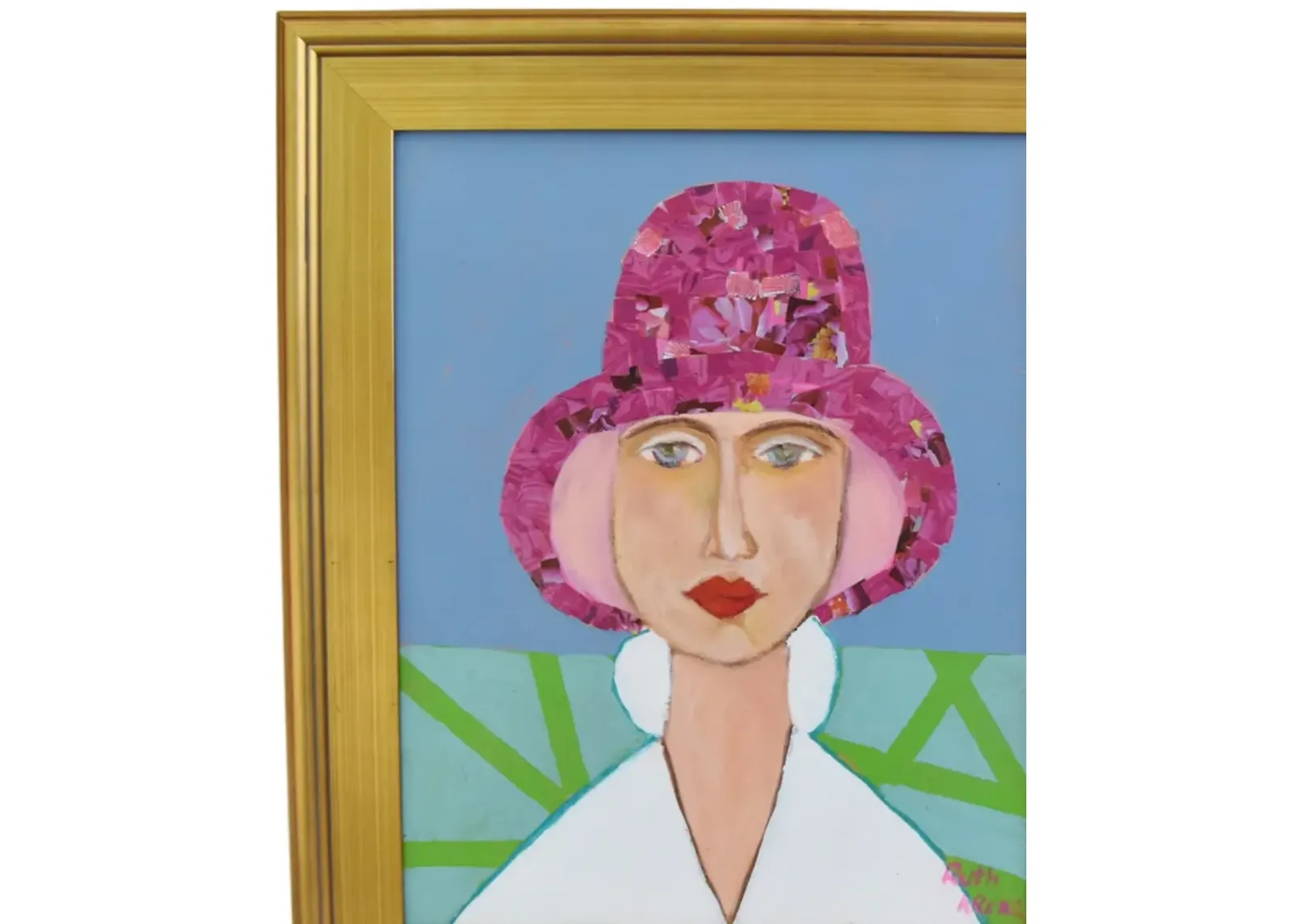 Woman with Pink Hat Portrait - Purple